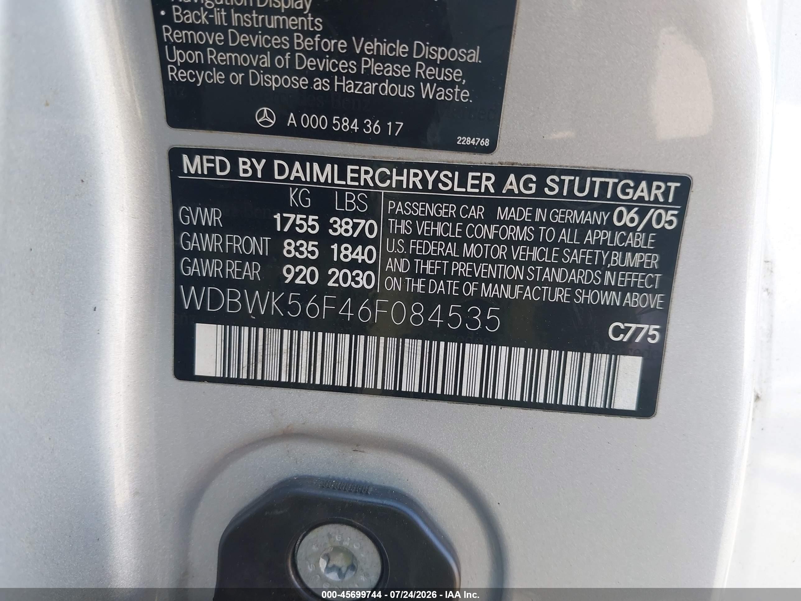 2006 Mercedes-benz Slk 350 Silver vin: WDBWK56F46F084535