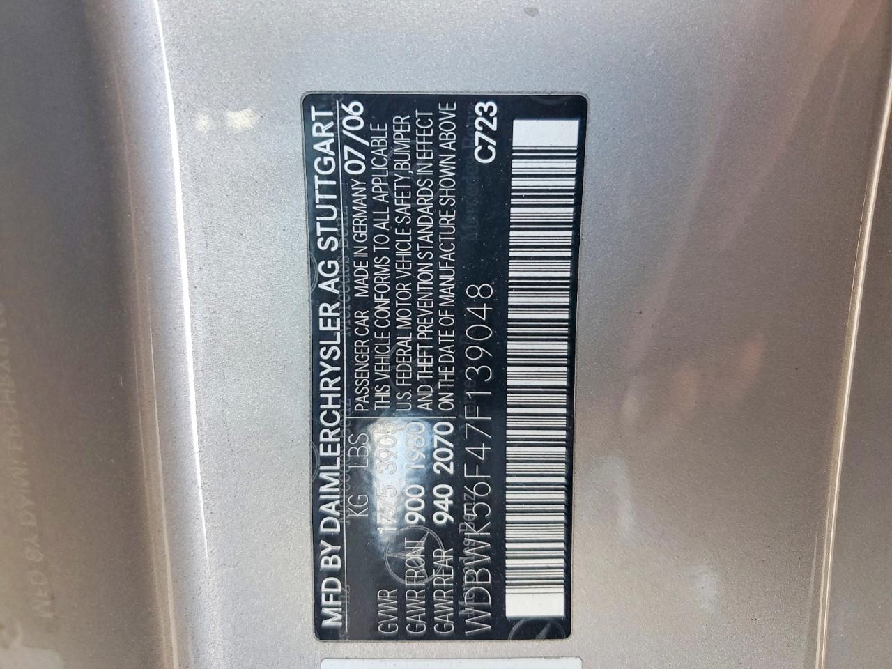 2007 Mercedes-benz Slk 350 Silver vin: WDBWK56F47F139048