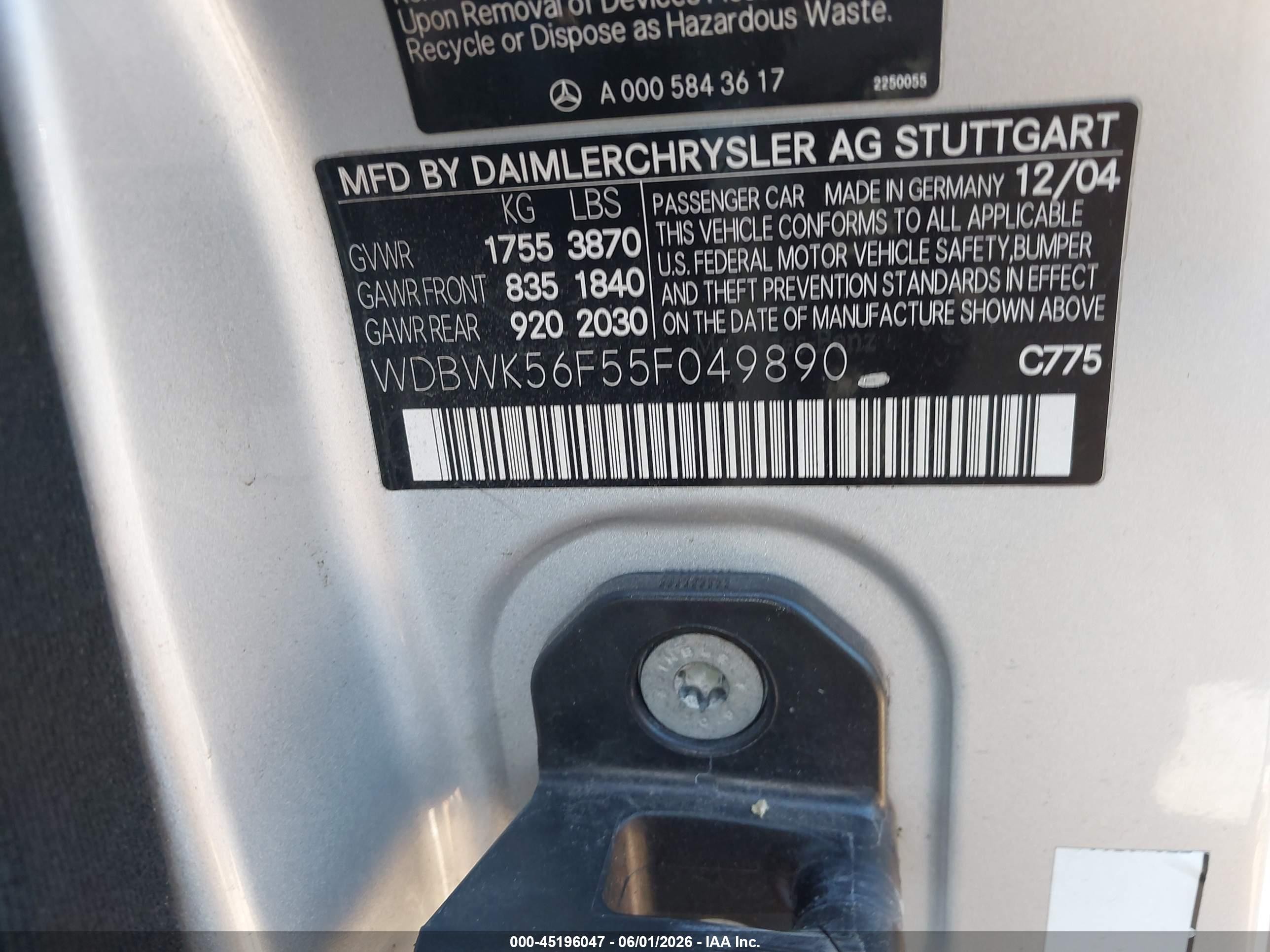 2005 Mercedes-benz Slk 350 Silver vin: WDBWK56F55F049890