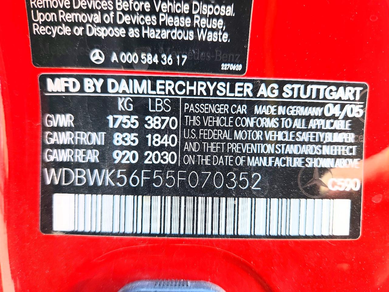 2005 Mercedes-benz Slk 350 Red vin: WDBWK56F55F070352