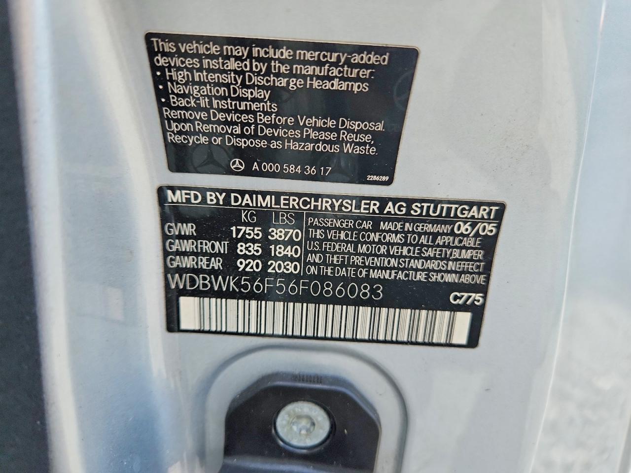 2006 Mercedes-benz Slk 350 Серебряный vin: WDBWK56F56F086083