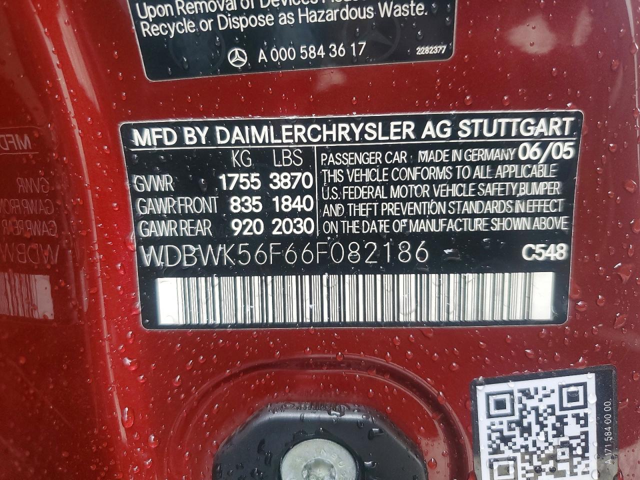 2006 Mercedes-benz Slk 350 Red vin: WDBWK56F66F082186