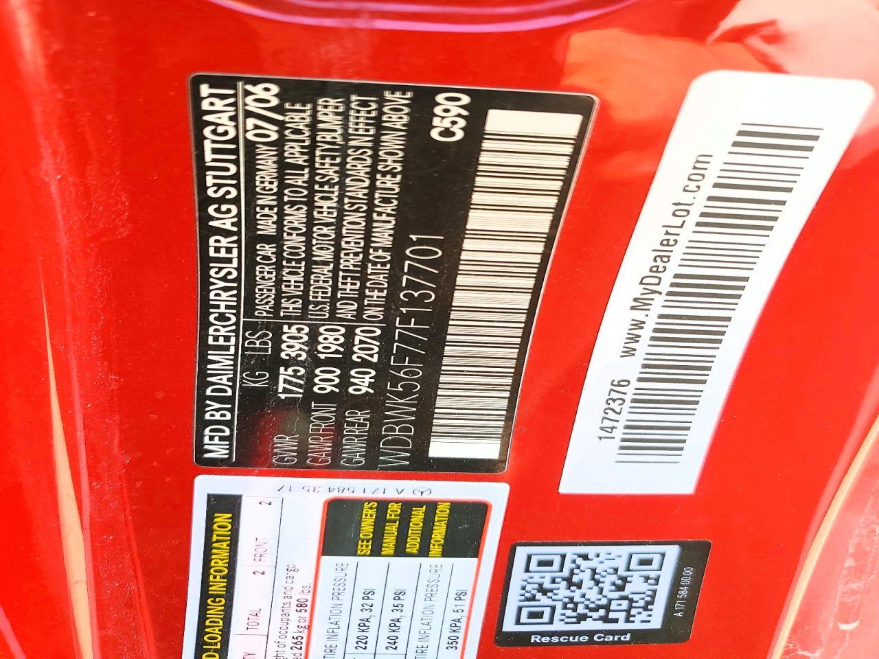 2007 Mercedes-benz Slk 350 Red vin: WDBWK56F77F137701