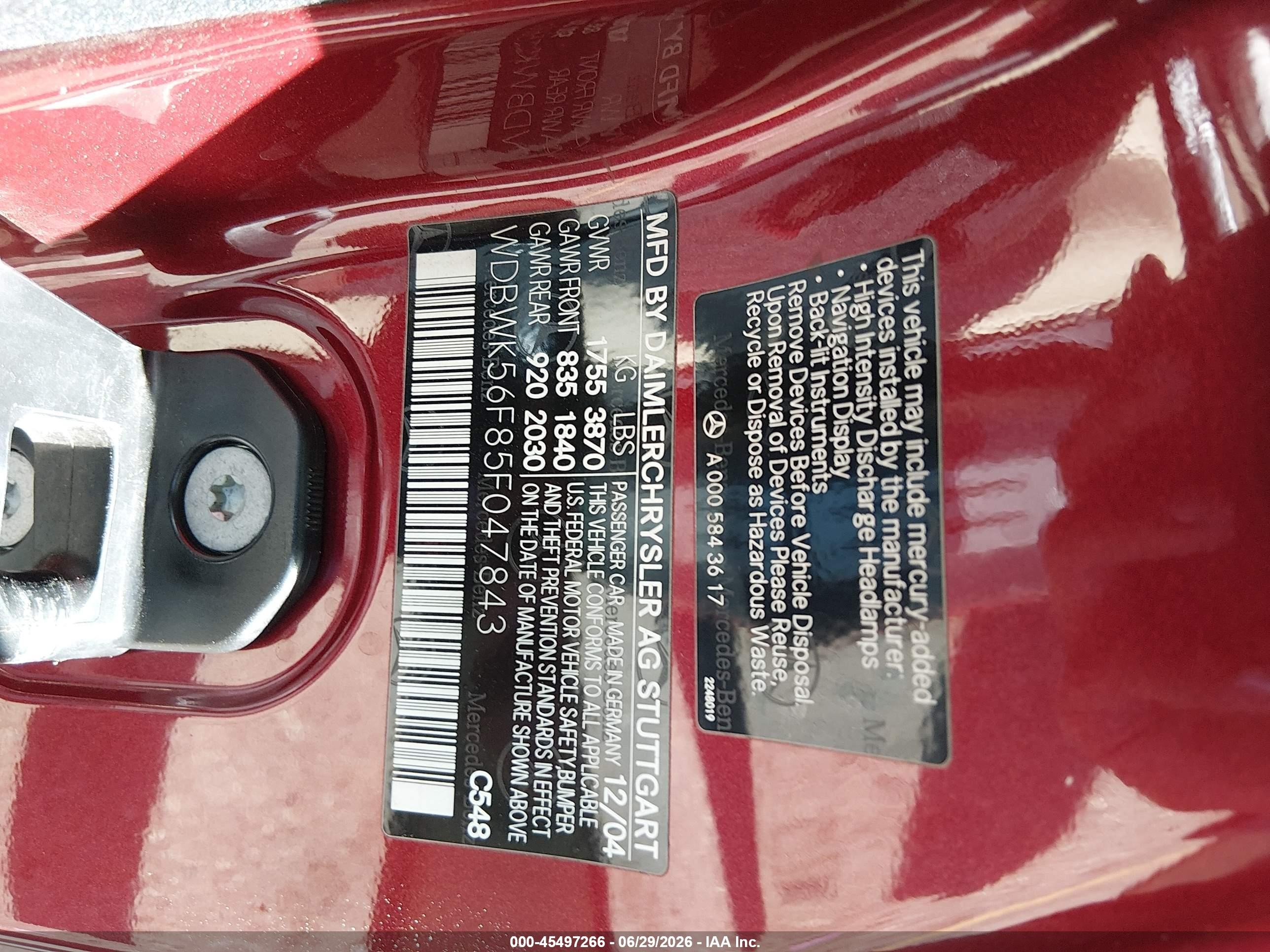 2005 Mercedes-benz Slk 350   Red vin: WDBWK56F85F047843