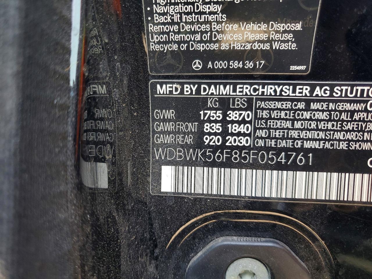 2005 Mercedes-benz Slk 350 Black vin: WDBWK56F85F054761