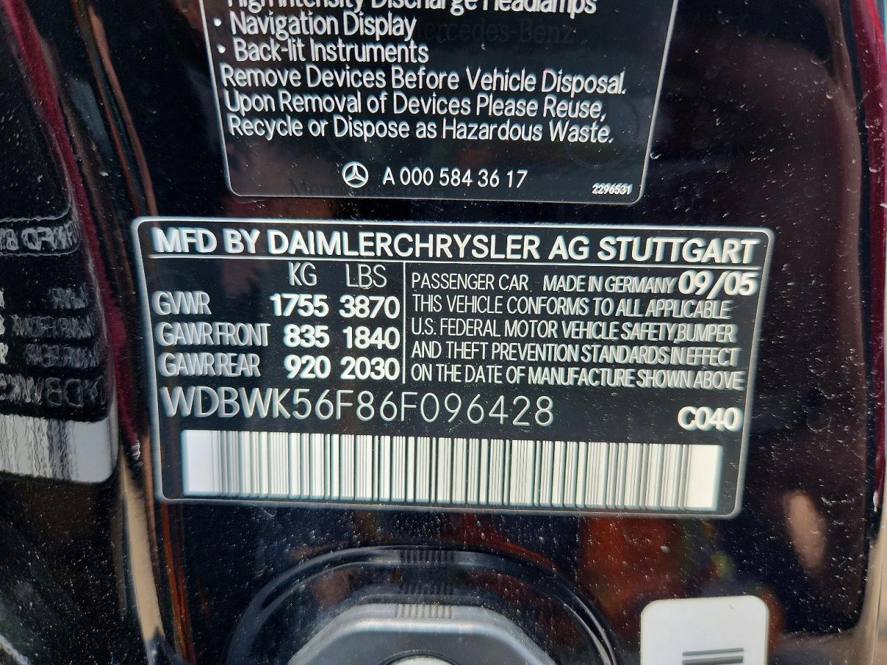 2006 Mercedes-benz Slk 350 Black vin: WDBWK56F86F096428