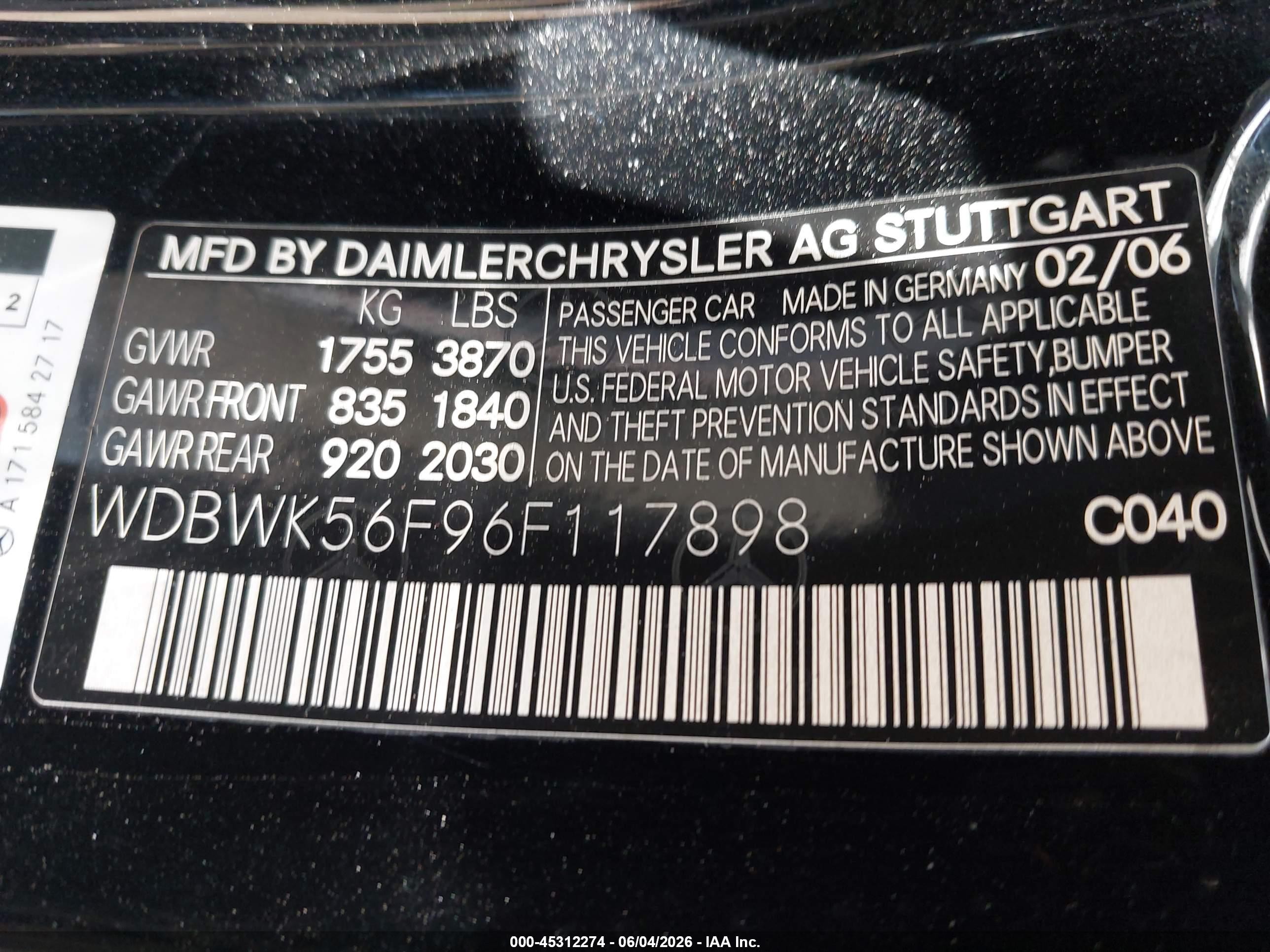 2006 Mercedes-benz Slk 350   Black vin: WDBWK56F96F117898
