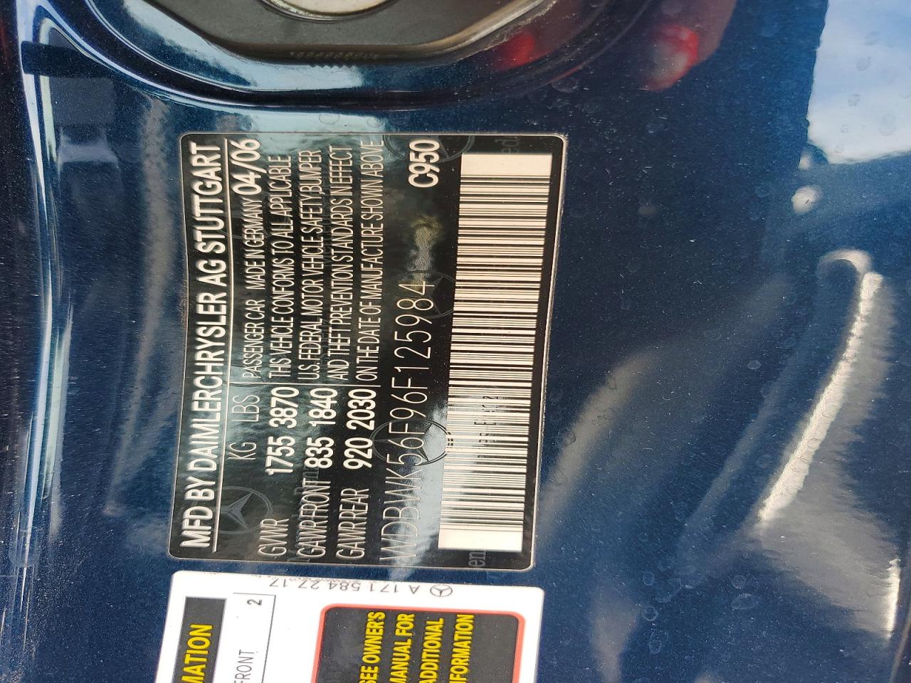 2006 Mercedes-benz Slk350 Blue vin: WDBWK56F96F125984