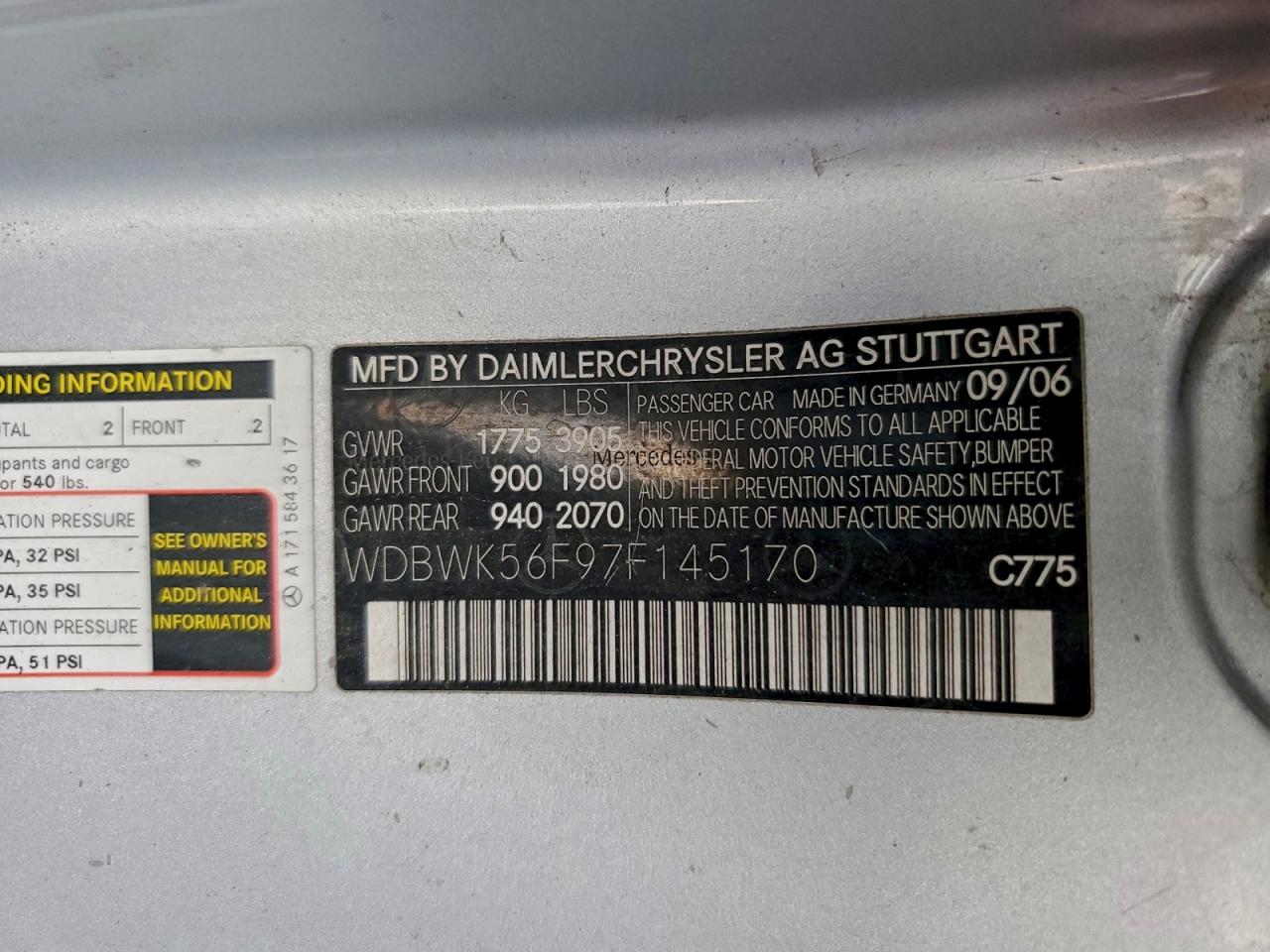2007 Mercedes-benz Slk 350 Silver vin: WDBWK56F97F145170
