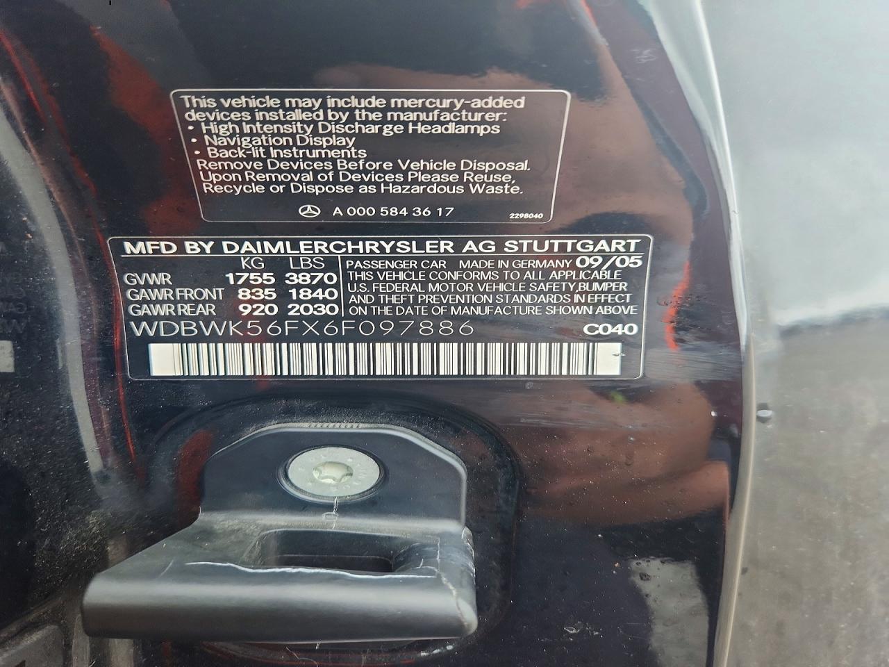 2006 Mercedes-benz Slk 350 Black vin: WDBWK56FX6F097886