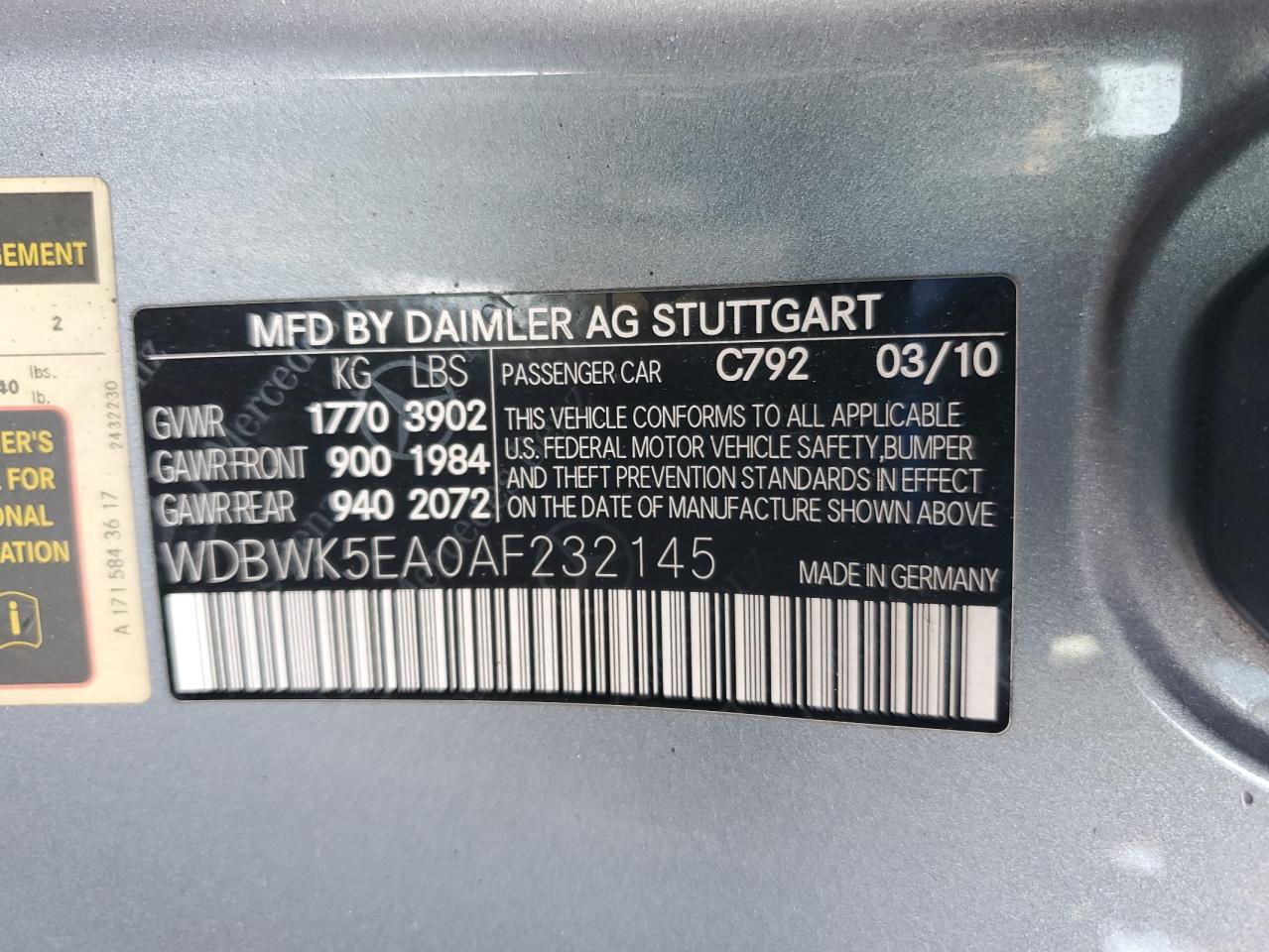 2010 Mercedes-benz Slk 300 Gray vin: WDBWK5EA0AF232145