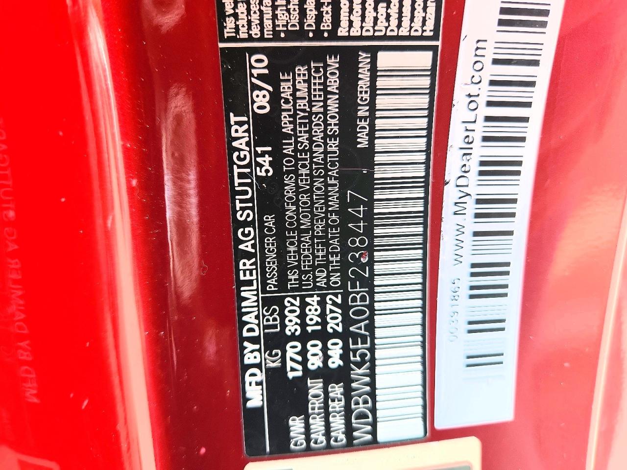 2011 Mercedes-benz Slk 300 Burgundy vin: WDBWK5EA0BF238447