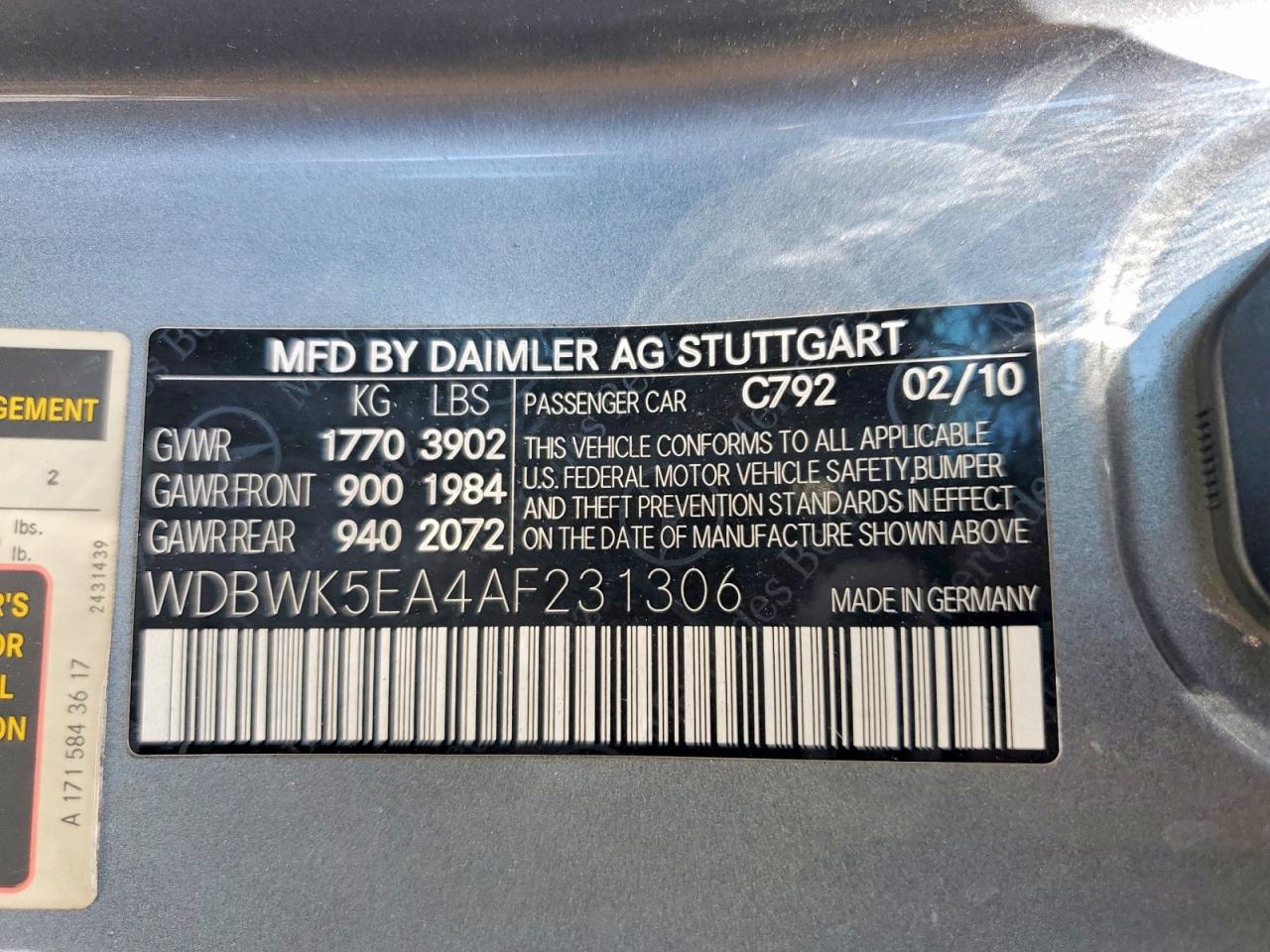 2010 Mercedes-benz Slk 300 Silver vin: WDBWK5EA4AF231306