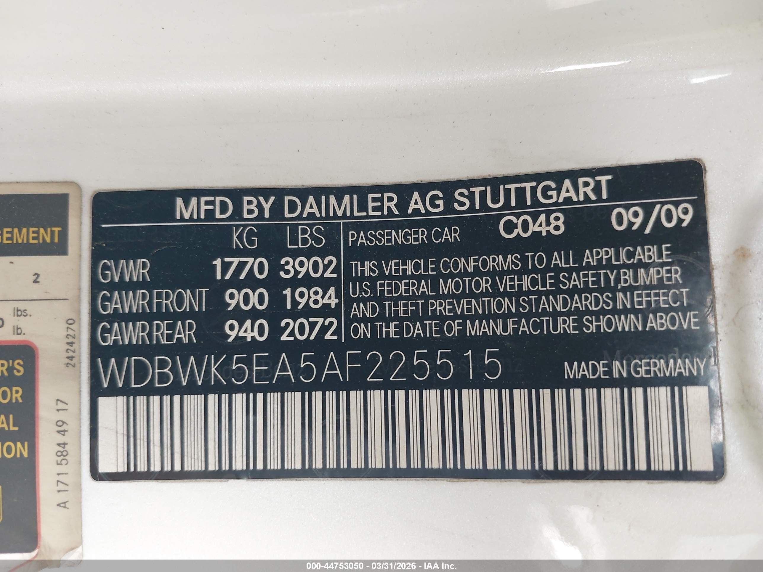 2010 Mercedes-benz Slk 300   White vin: WDBWK5EA5AF225515