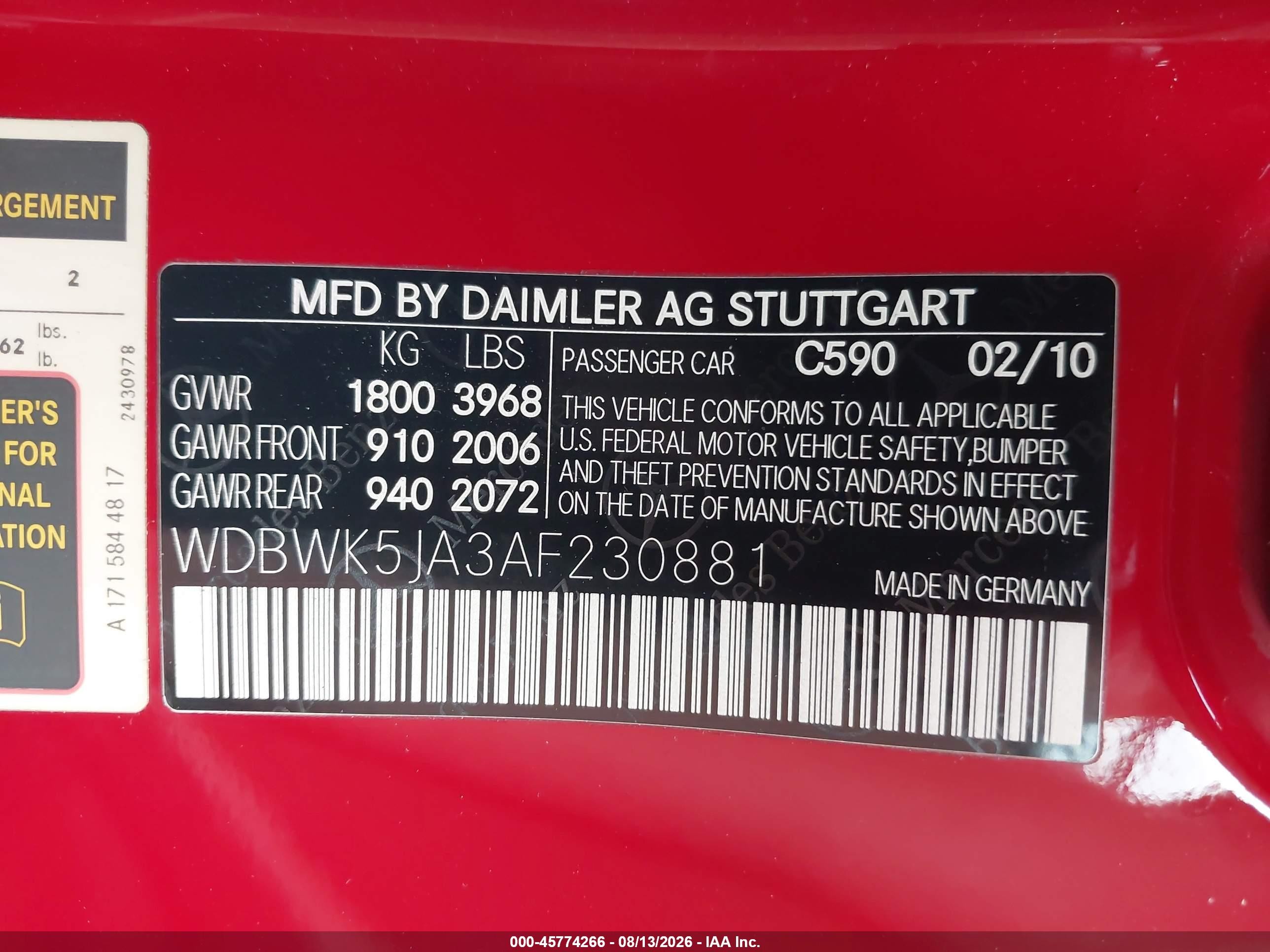 2010 Mercedes-benz Slk 350   Red vin: WDBWK5JA3AF230881