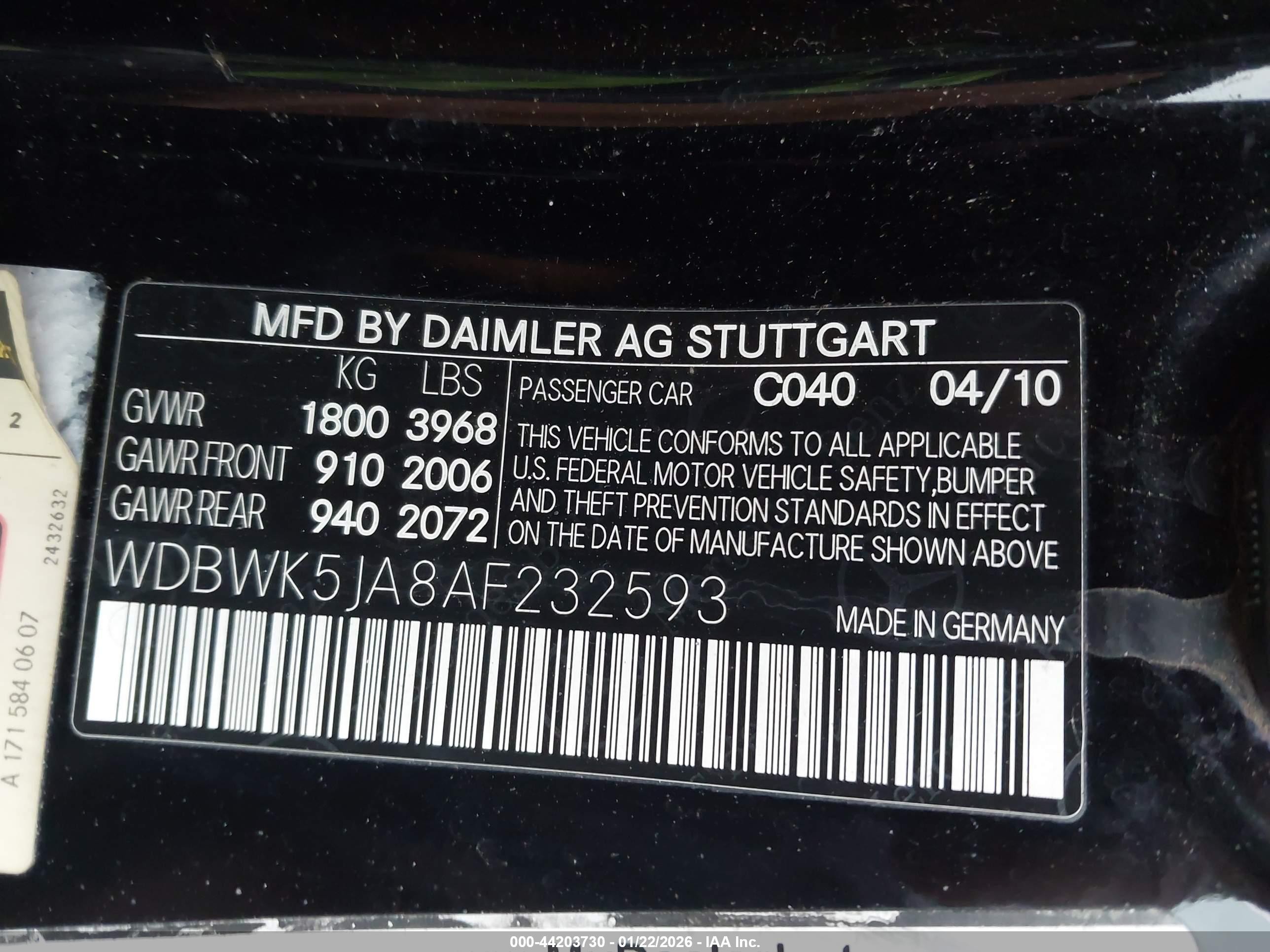 2010 Mercedes-benz Slk 350   Black vin: WDBWK5JA8AF232593