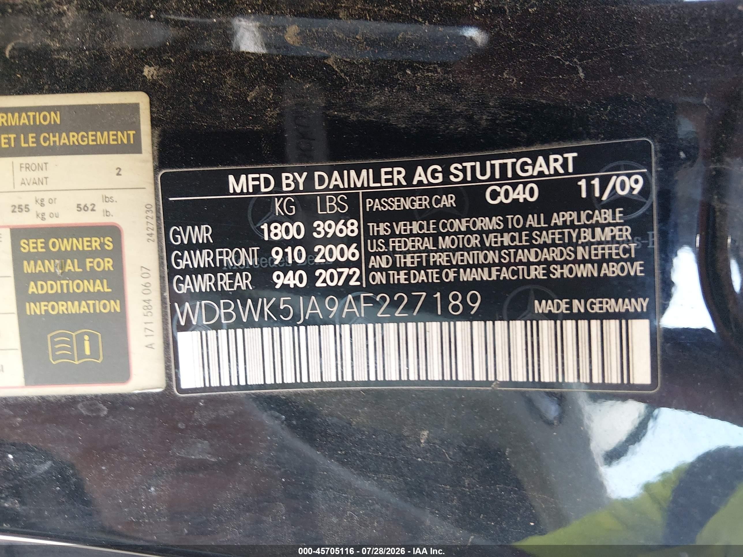 2010 Mercedes-benz Slk 350   Black vin: WDBWK5JA9AF227189
