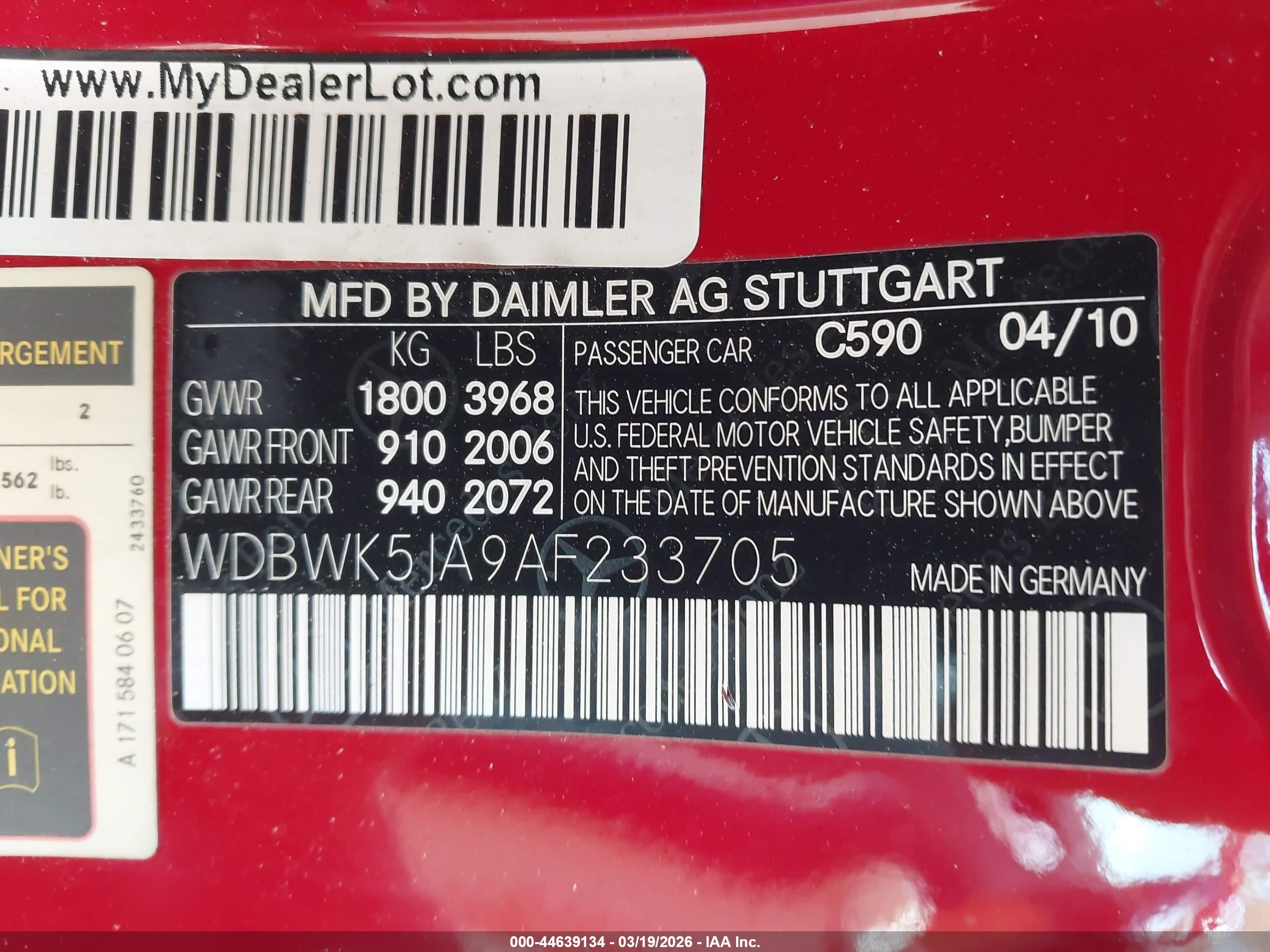 2010 Mercedes-benz Slk 350   Red vin: WDBWK5JA9AF233705