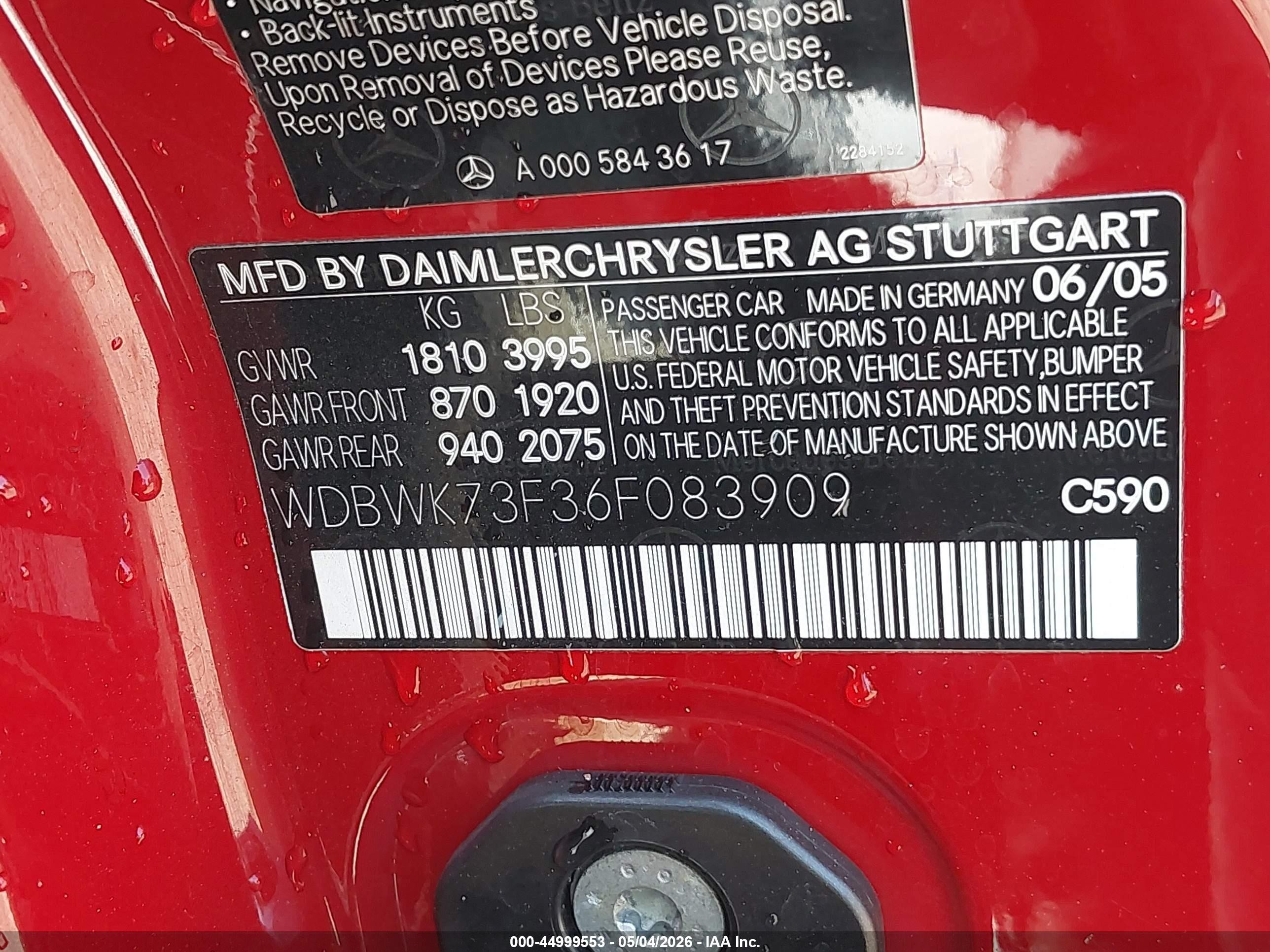 2006 Mercedes-benz Slk 55 Amg   Red vin: WDBWK73F36F083909