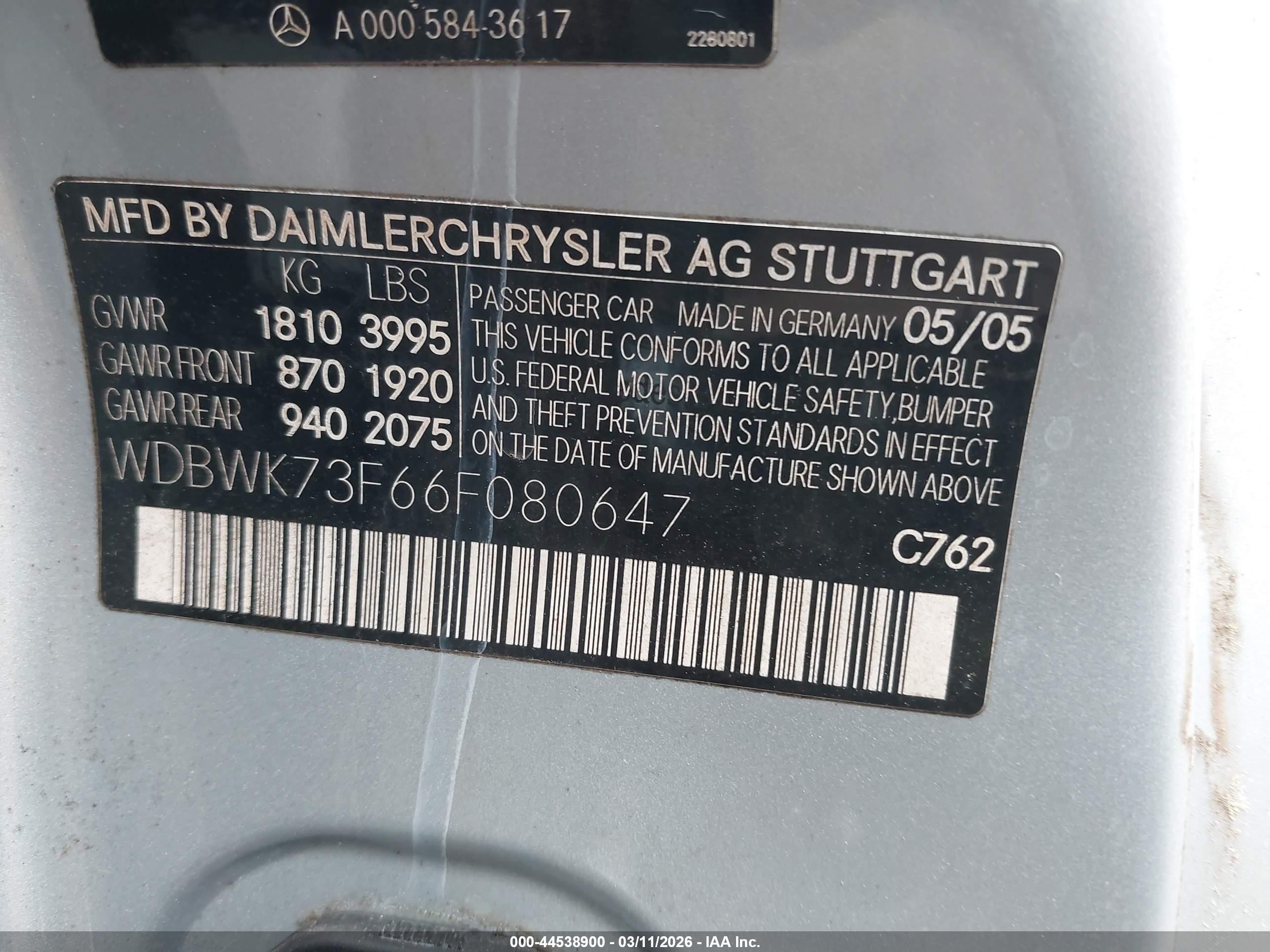 2006 Mercedes-benz Slk 55 Amg   Silver vin: WDBWK73F66F080647