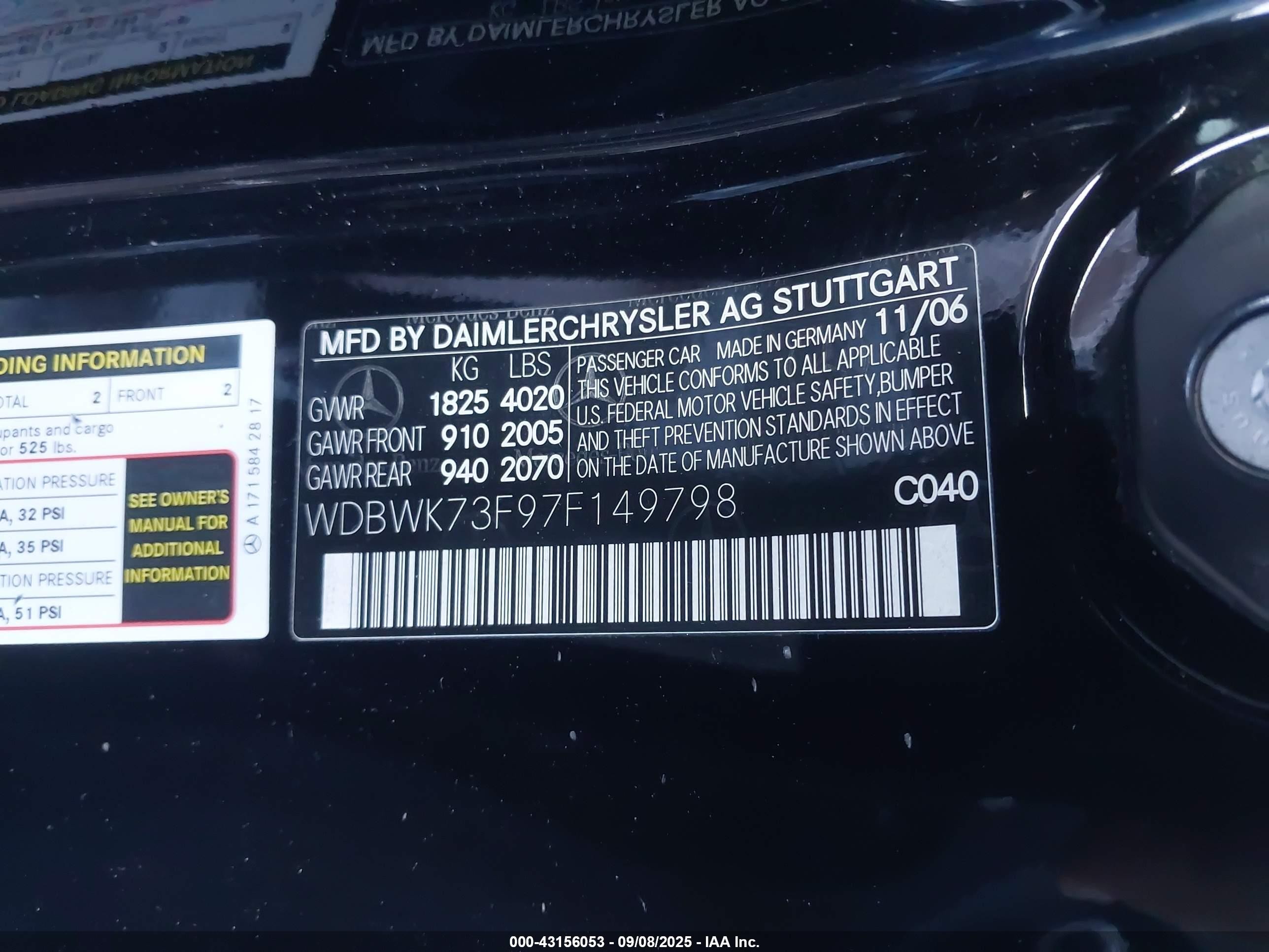 2007 Mercedes-benz Slk 55 Amg   Black vin: WDBWK73F97F149798