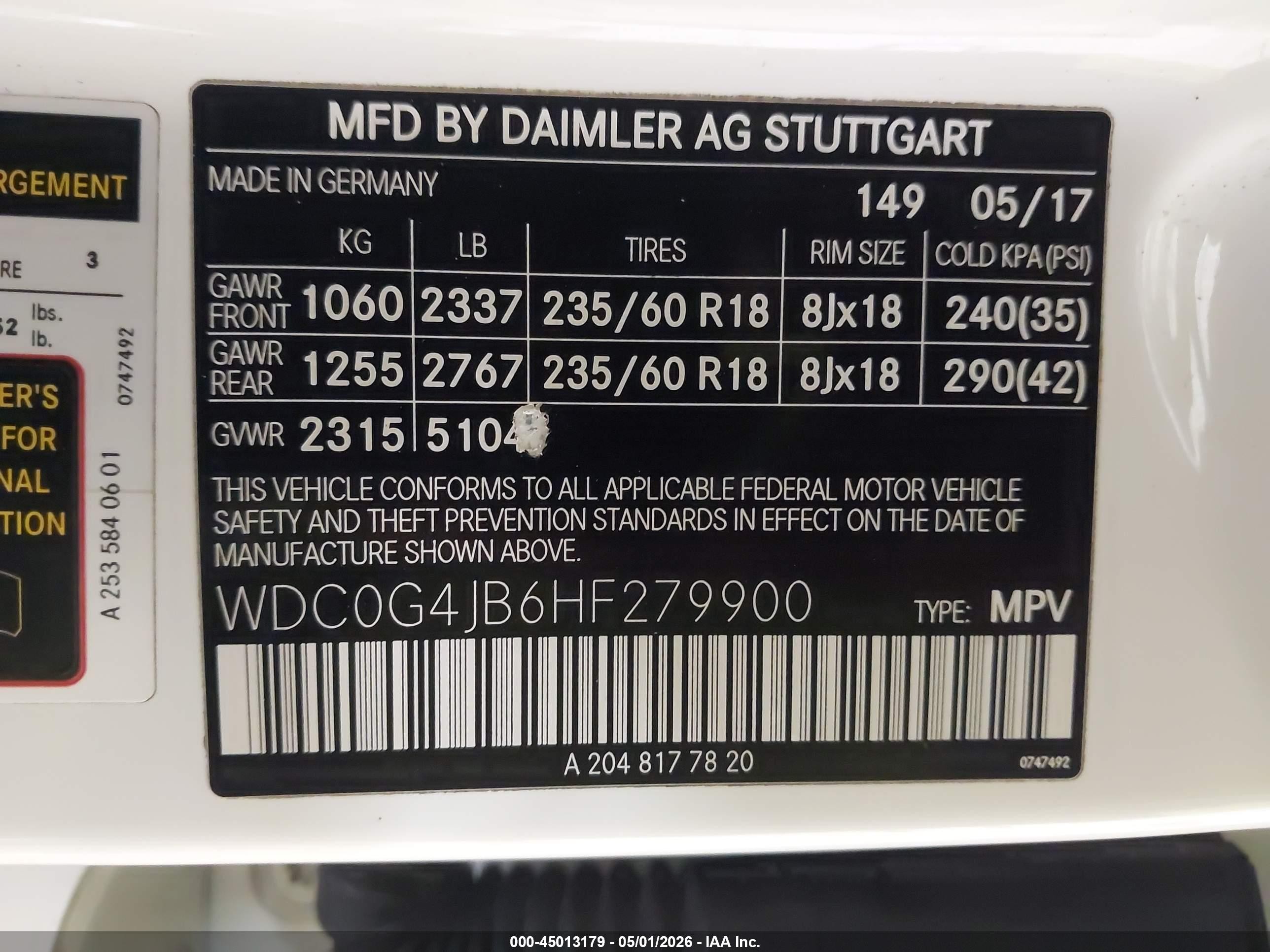 2017 Mercedes-benz Glc 300   White vin: WDC0G4JB6HF279900