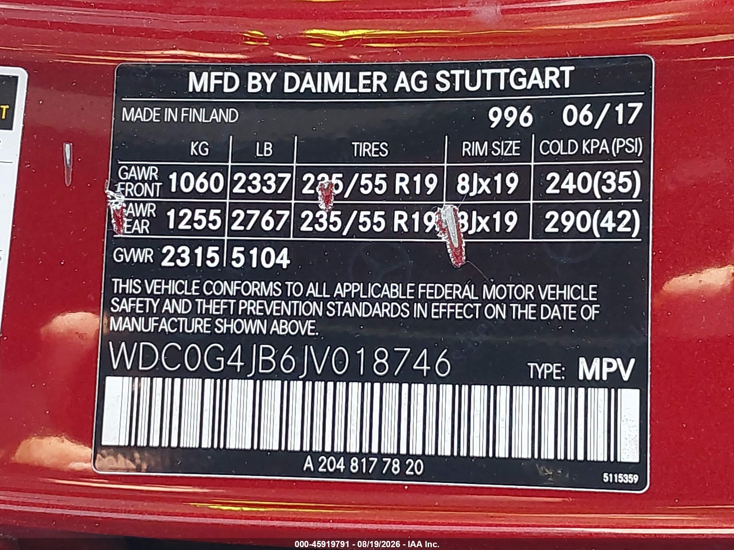 2018 Mercedes-benz Glc 300   Красный vin: WDC0G4JB6JV018746