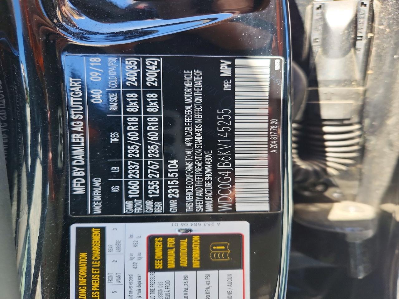 2019 Mercedes-benz Glc Black vin: WDC0G4JB6KV145255