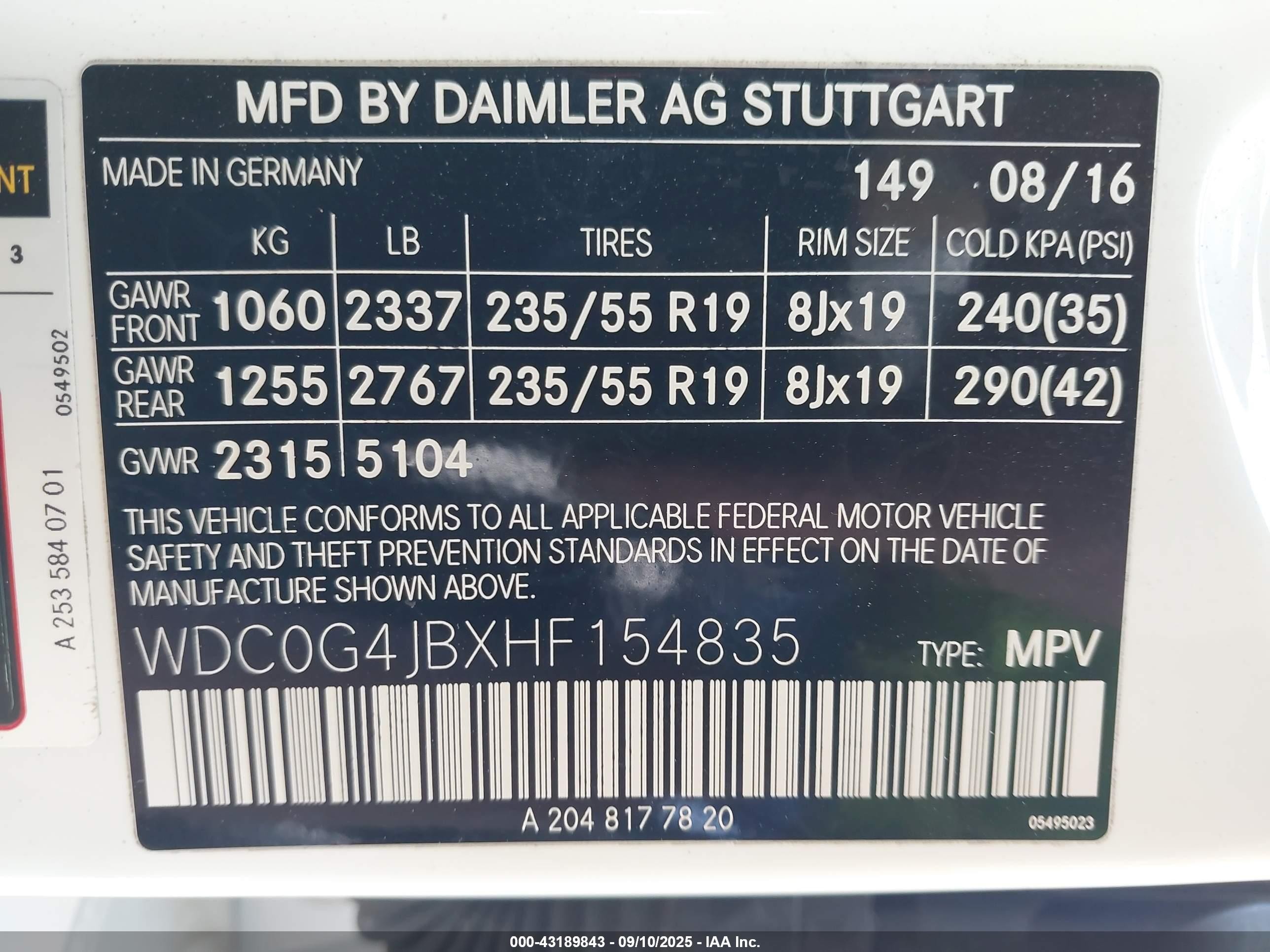 2017 Mercedes-benz Glc 300   White vin: WDC0G4JBXHF154835