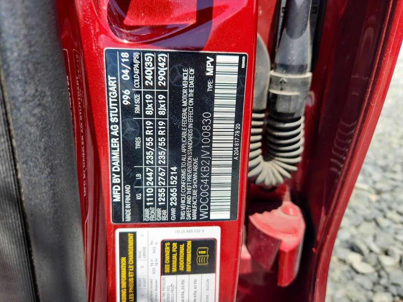 2018 Mercedes-benz Glc 300 4matic Red vin: WDC0G4KB2JV100830