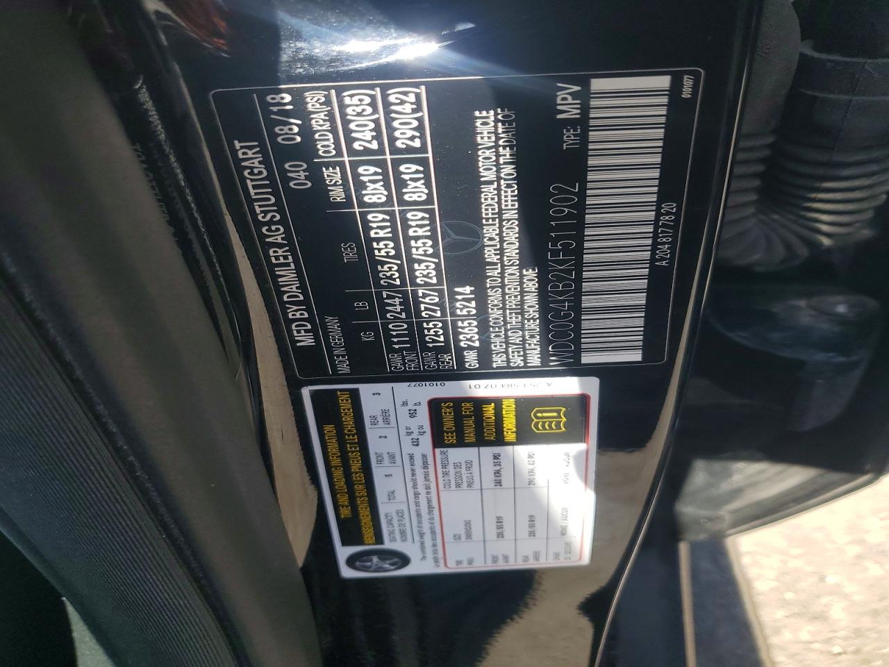 2019 Mercedes-benz Glc 300 4matic Черный vin: WDC0G4KB2KF511902