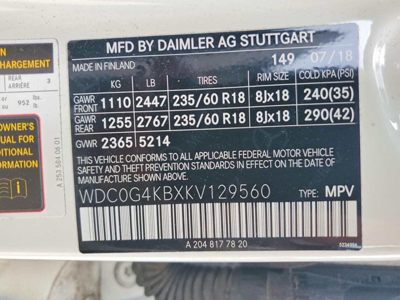2019 Mercedes-benz Glc 300 4matic White vin: WDC0G4KBXKV129560