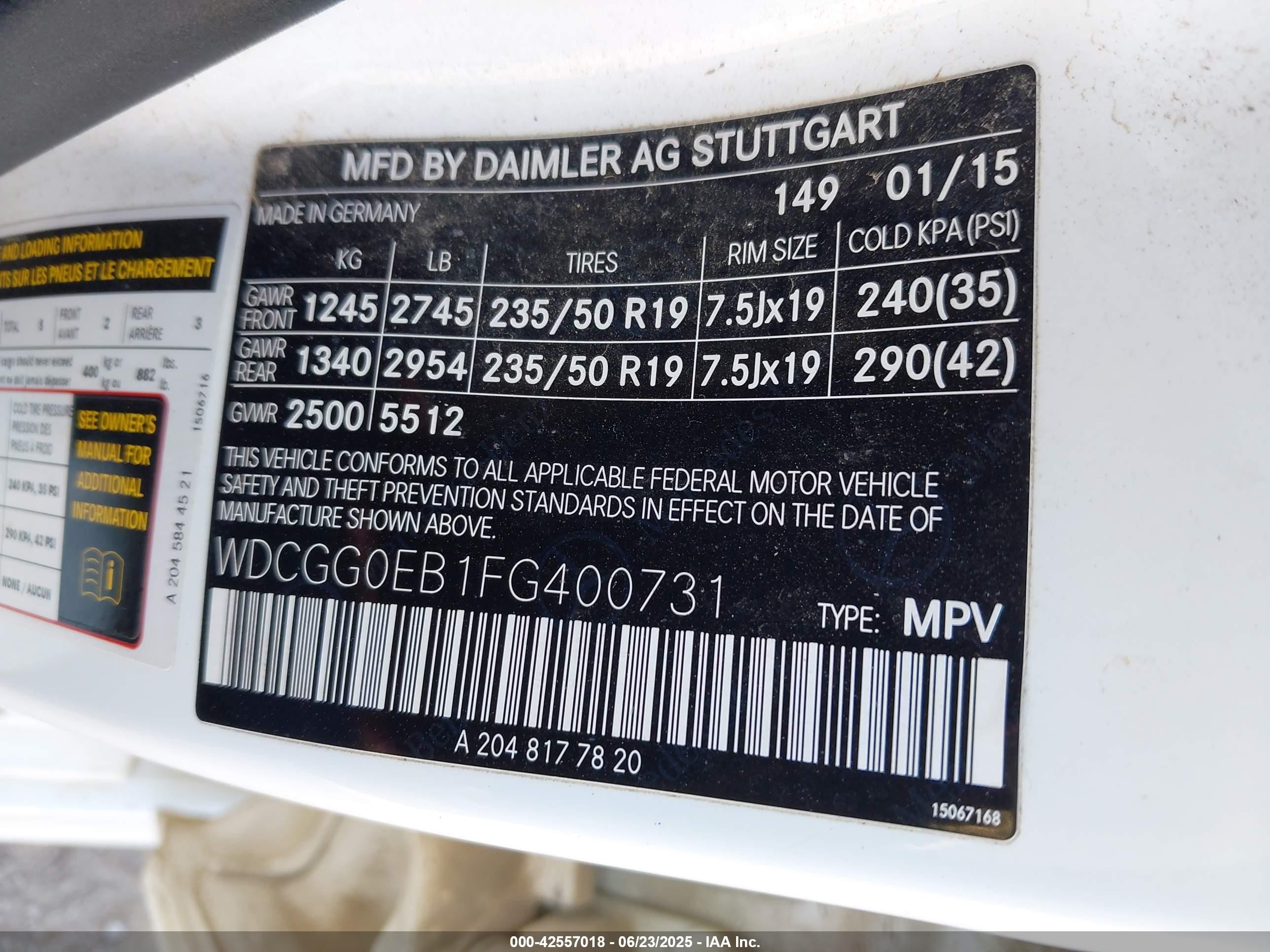 2015 Mercedes-benz Glk 250 Bluetec 4matic White vin: WDCGG0EB1FG400731