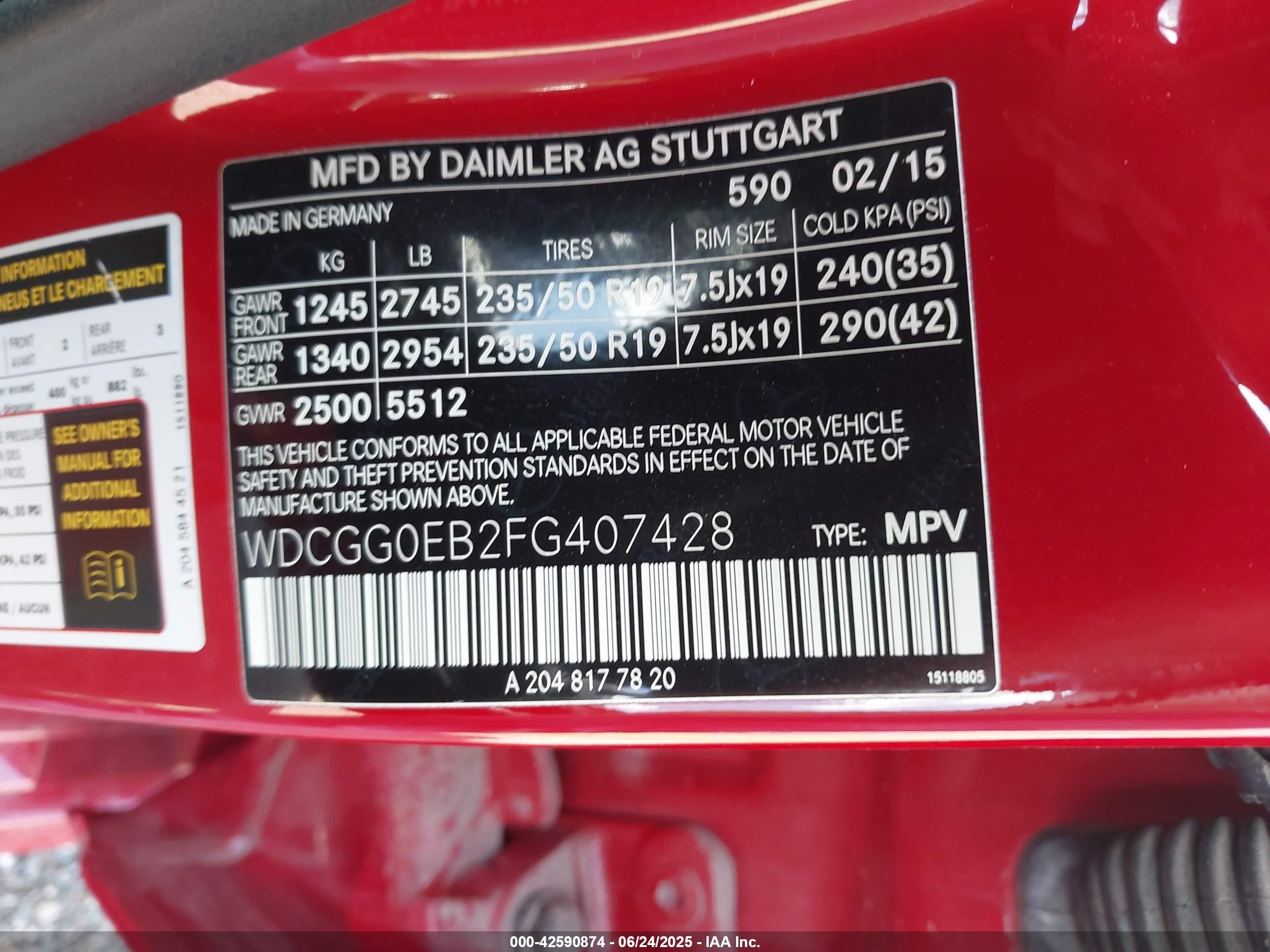 2015 Mercedes-benz Glk 250 Bluetec 4matic Red vin: WDCGG0EB2FG407428