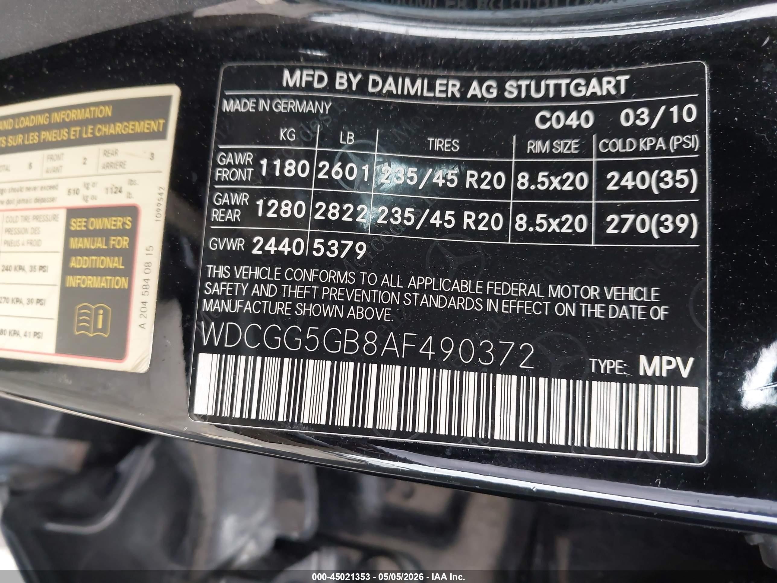 2010 Mercedes-benz Glk 350   Черный vin: WDCGG5GB8AF490372