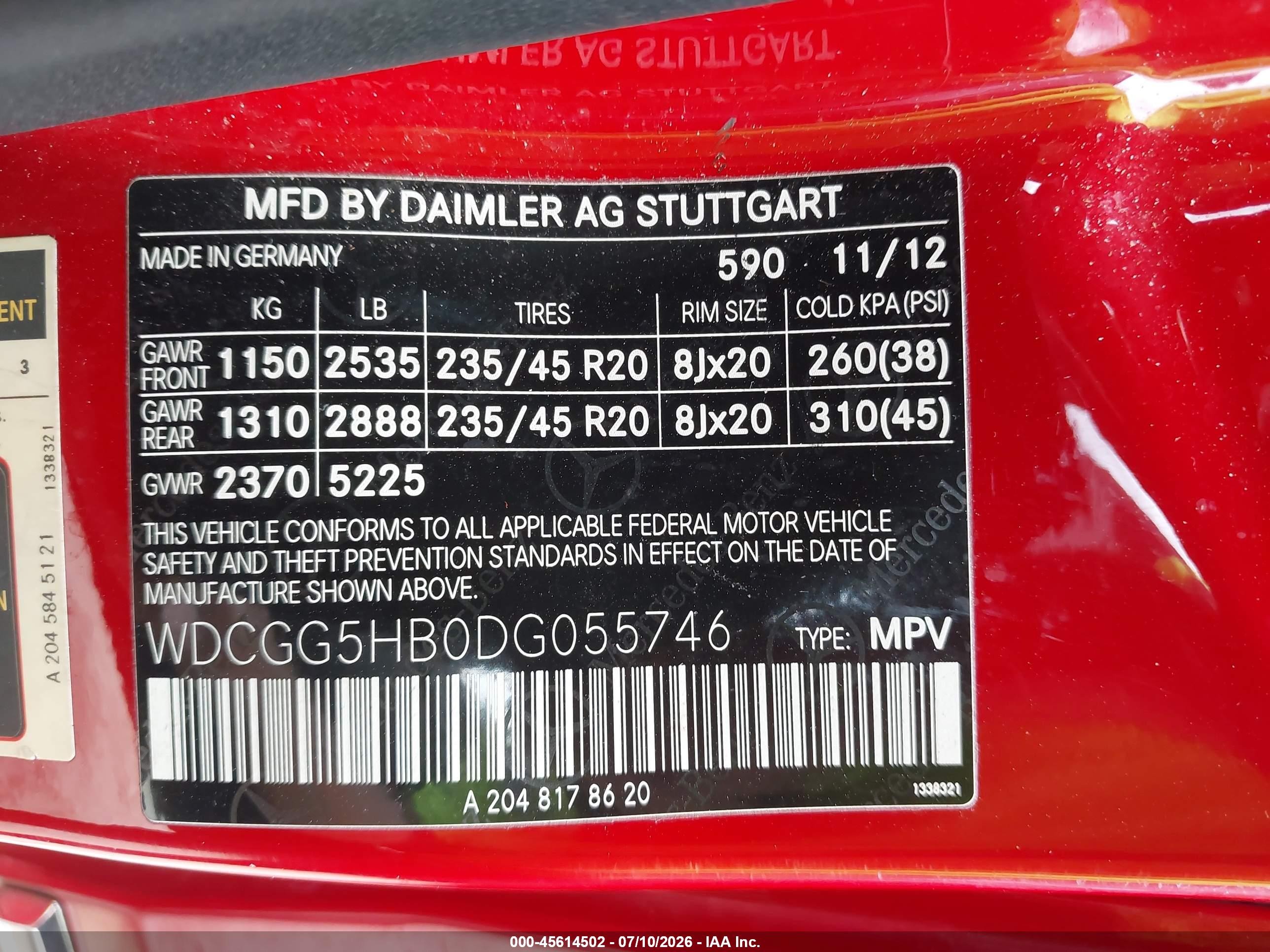 2013 Mercedes-benz Glk 350   Red vin: WDCGG5HB0DG055746