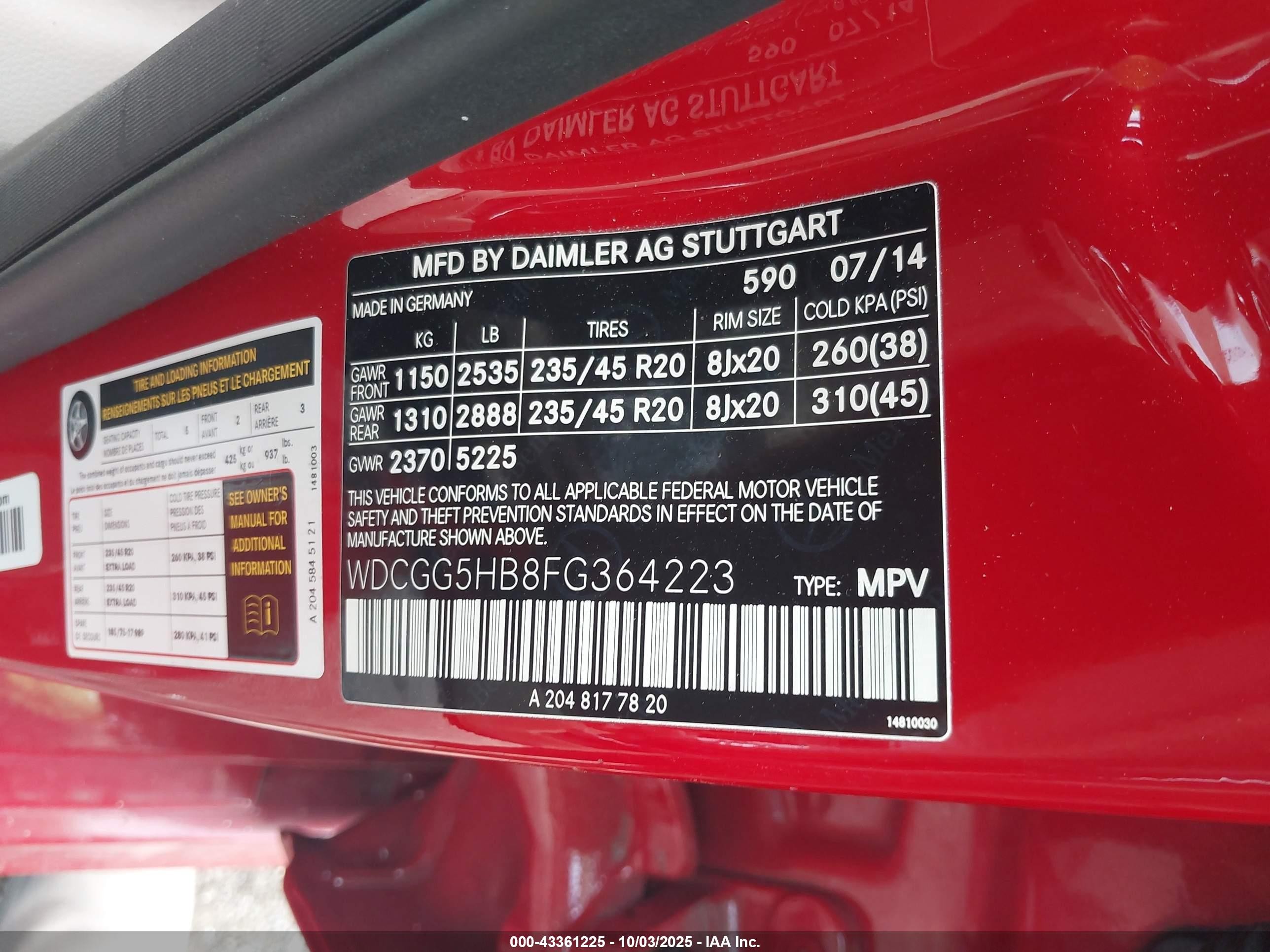 2015 Mercedes-benz Glk 350   Red vin: WDCGG5HB8FG364223