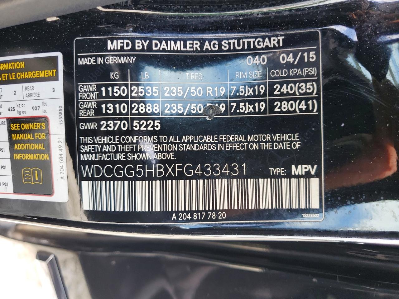 2015 Mercedes-benz Glk 350 Black vin: WDCGG5HBXFG433431