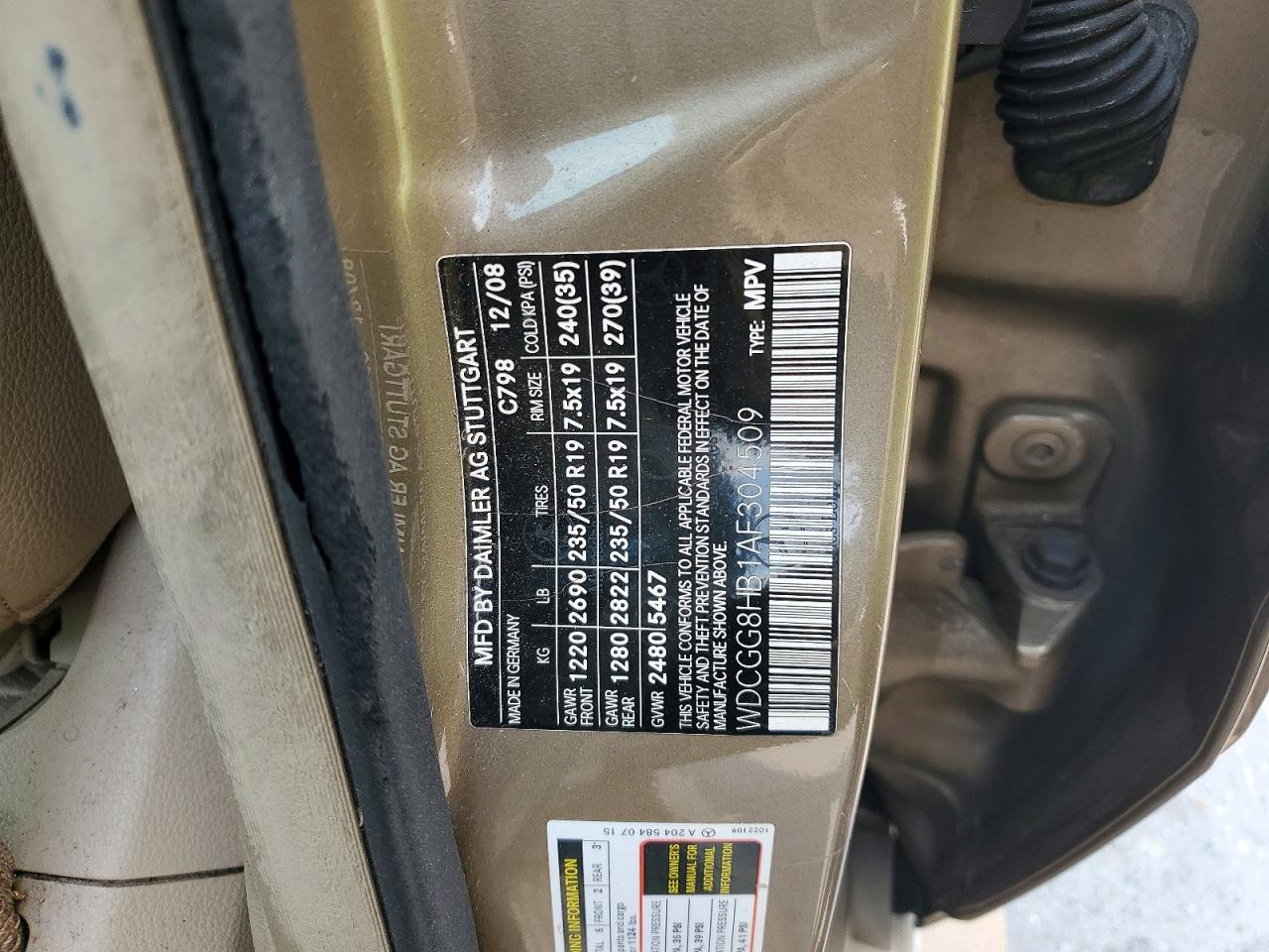 2010 Mercedes-benz Glk 350 4matic Tan vin: WDCGG8HB1AF304509