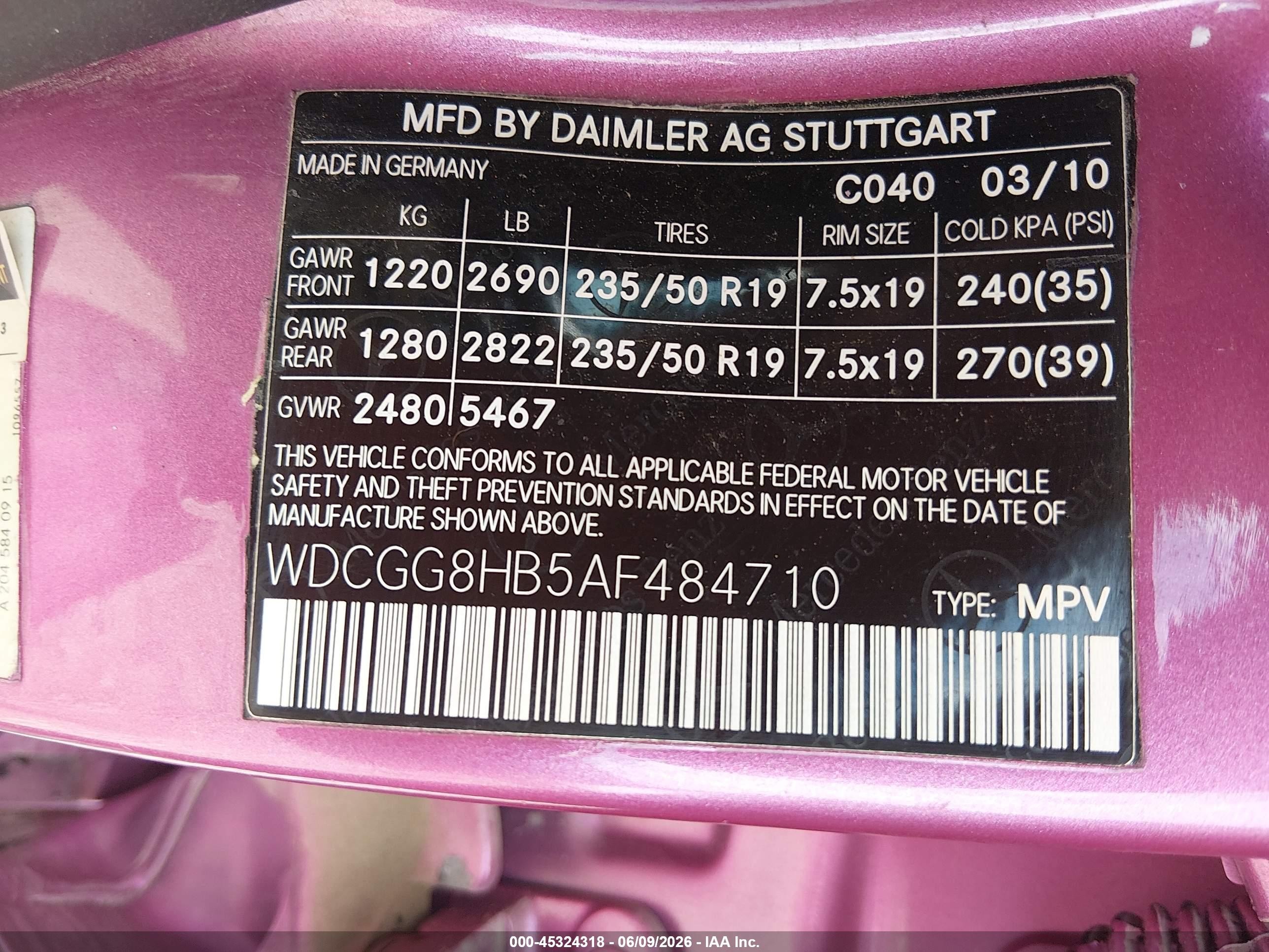 2010 Mercedes-benz Glk 350 4matic Pink vin: WDCGG8HB5AF484710
