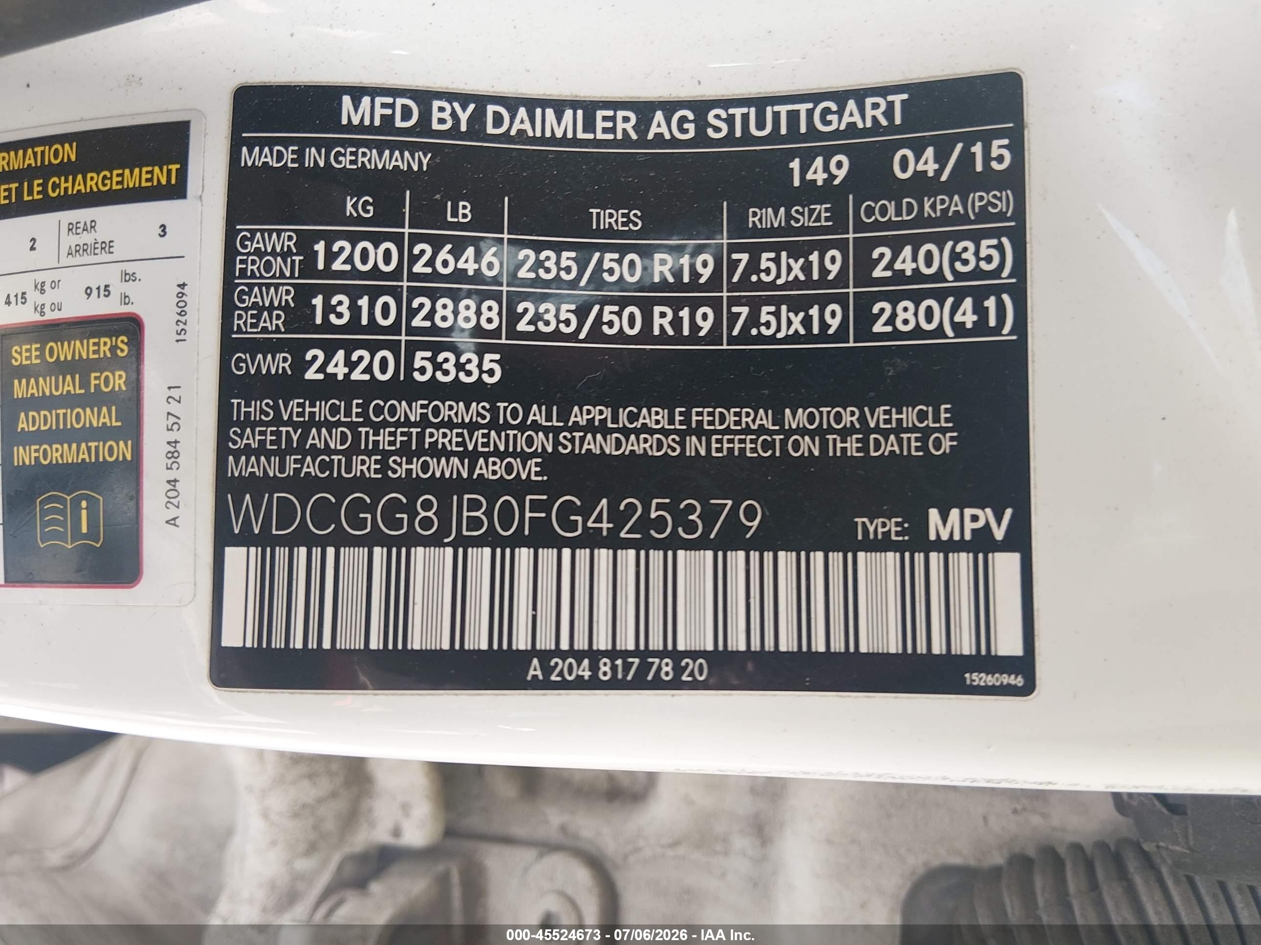 2015 Mercedes-benz Glk 350 4matic Белый vin: WDCGG8JB0FG425379
