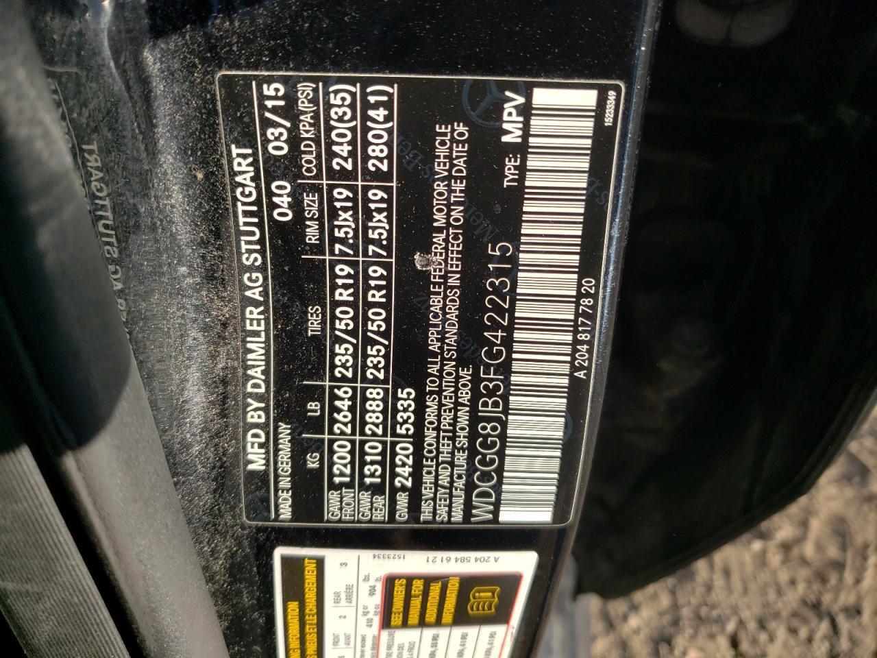 2015 Mercedes-benz Glk 350 4matic Black vin: WDCGG8JB3FG422315