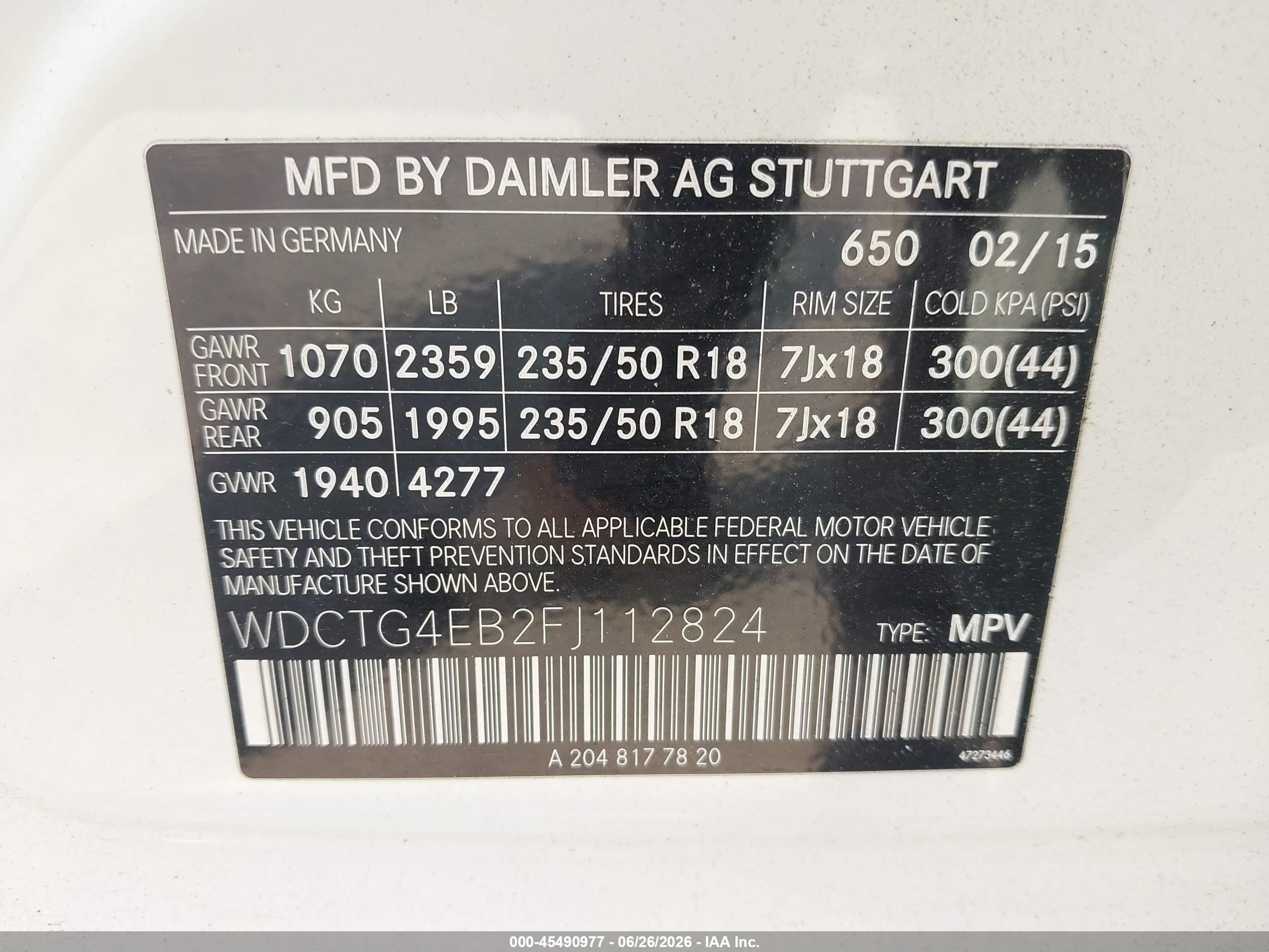 2015 Mercedes-benz Gla 250   White vin: WDCTG4EB2FJ112824
