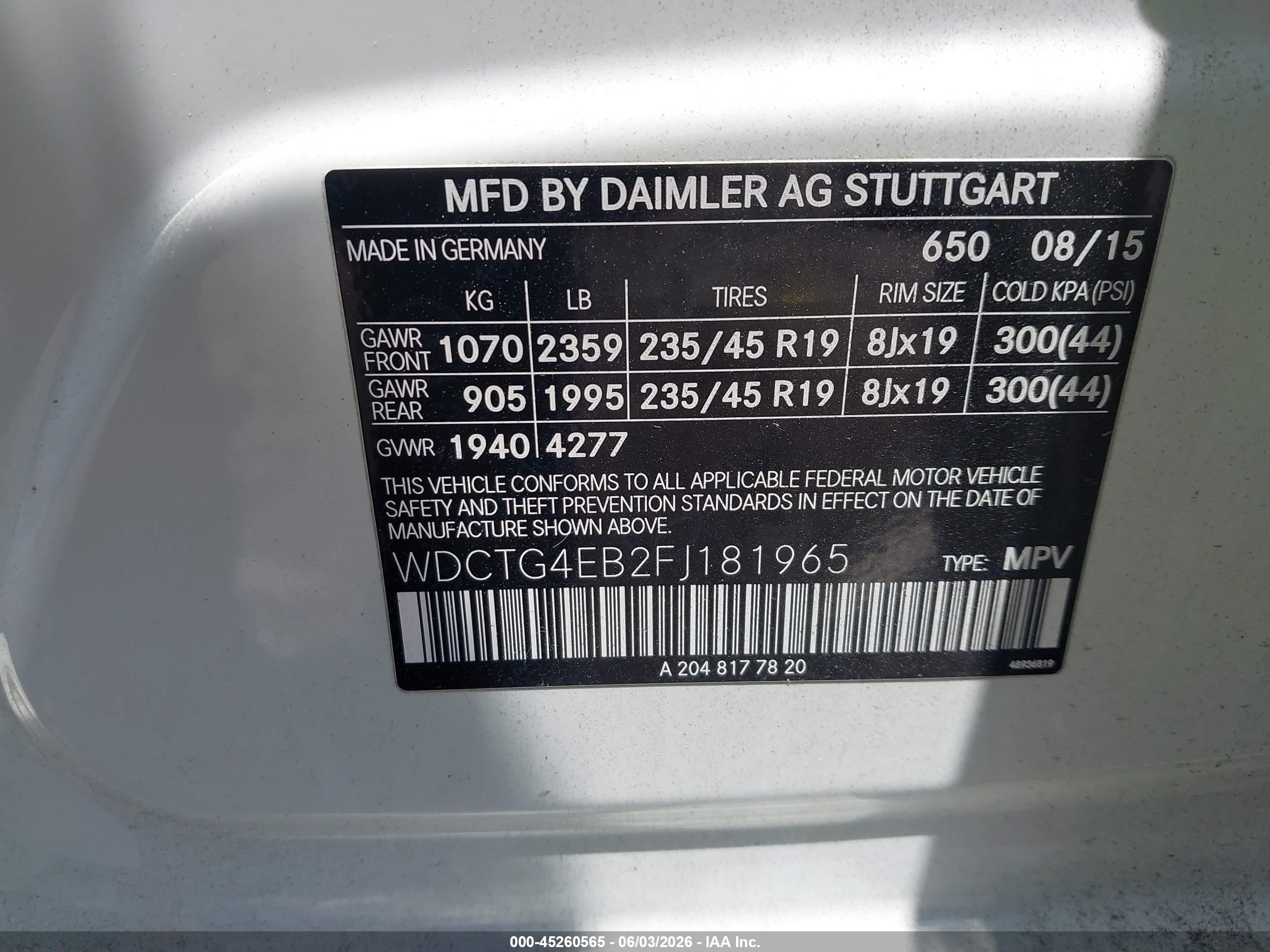 2015 Mercedes-benz Gla 250   Белый vin: WDCTG4EB2FJ181965