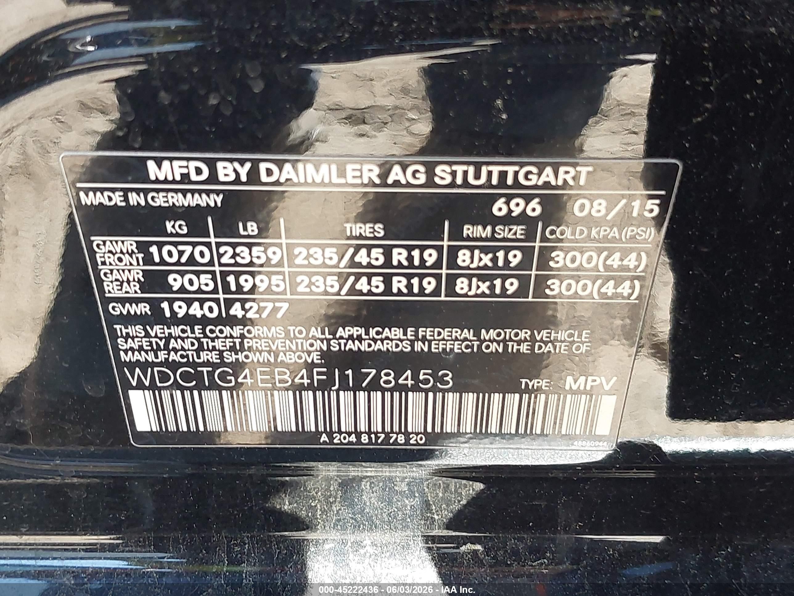 2015 Mercedes-benz Gla 250   Black vin: WDCTG4EB4FJ178453