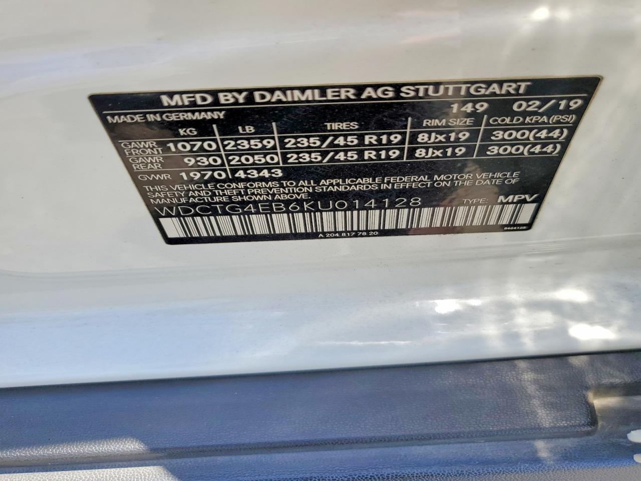2019 Mercedes-benz Gla 250 Белый vin: WDCTG4EB6KU014128