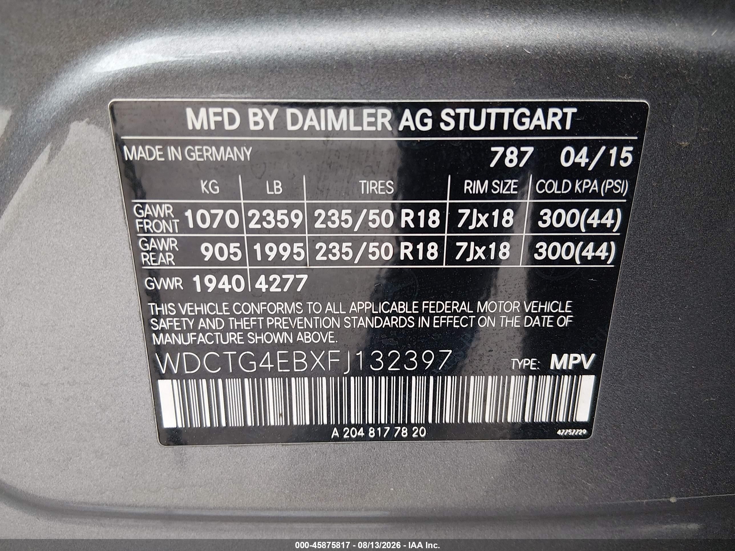 2015 Mercedes-benz Gla 250   Gray vin: WDCTG4EBXFJ132397