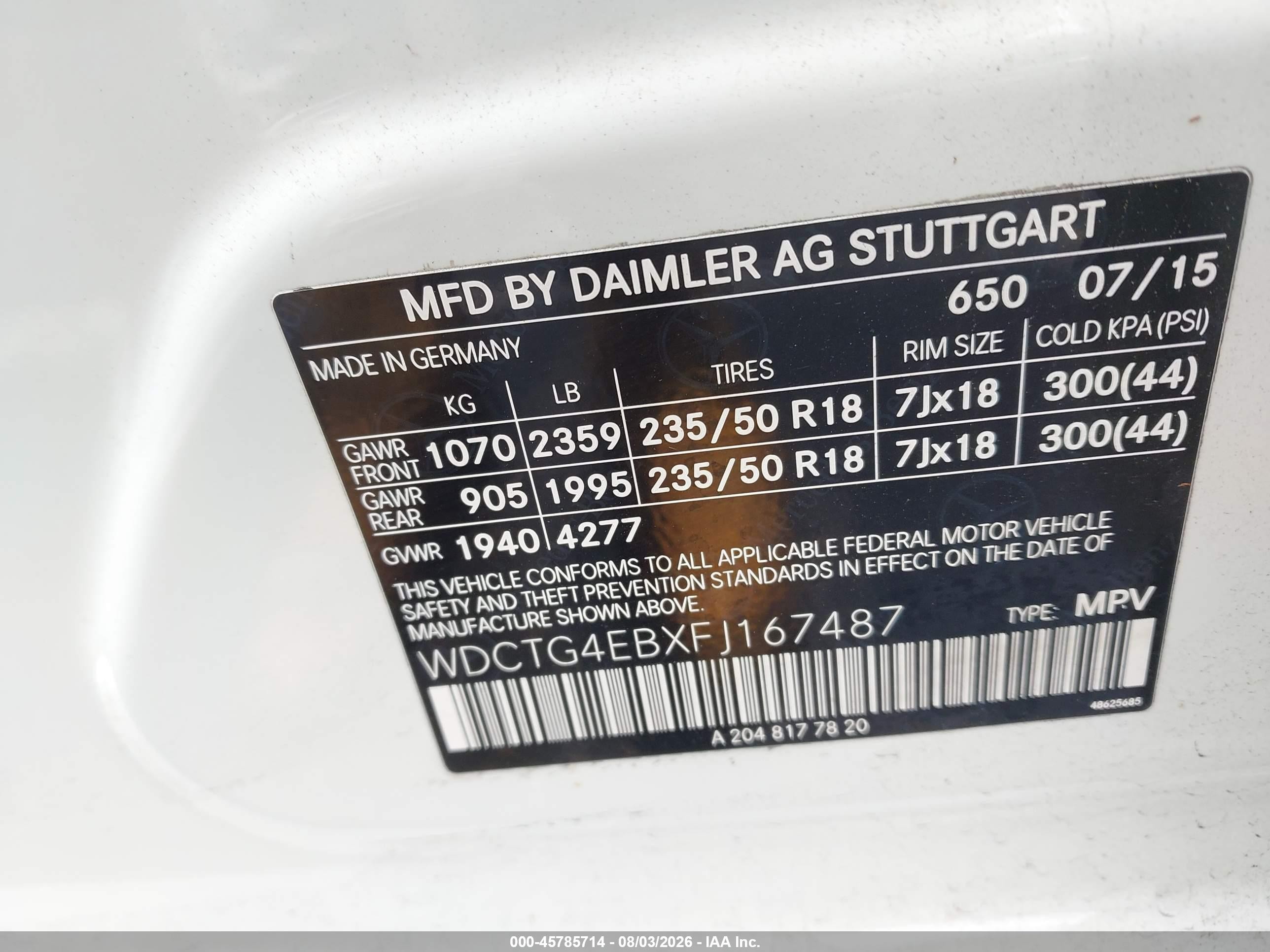 2015 Mercedes-benz Gla 250   Белый vin: WDCTG4EBXFJ167487