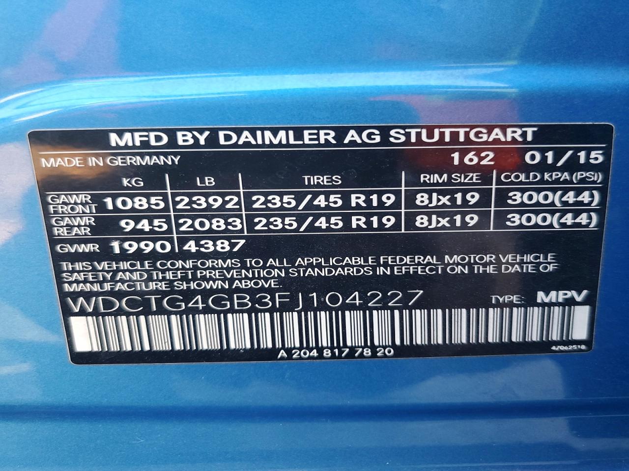 2015 Mercedes-benz Gla 250 4matic Blue vin: WDCTG4GB3FJ104227