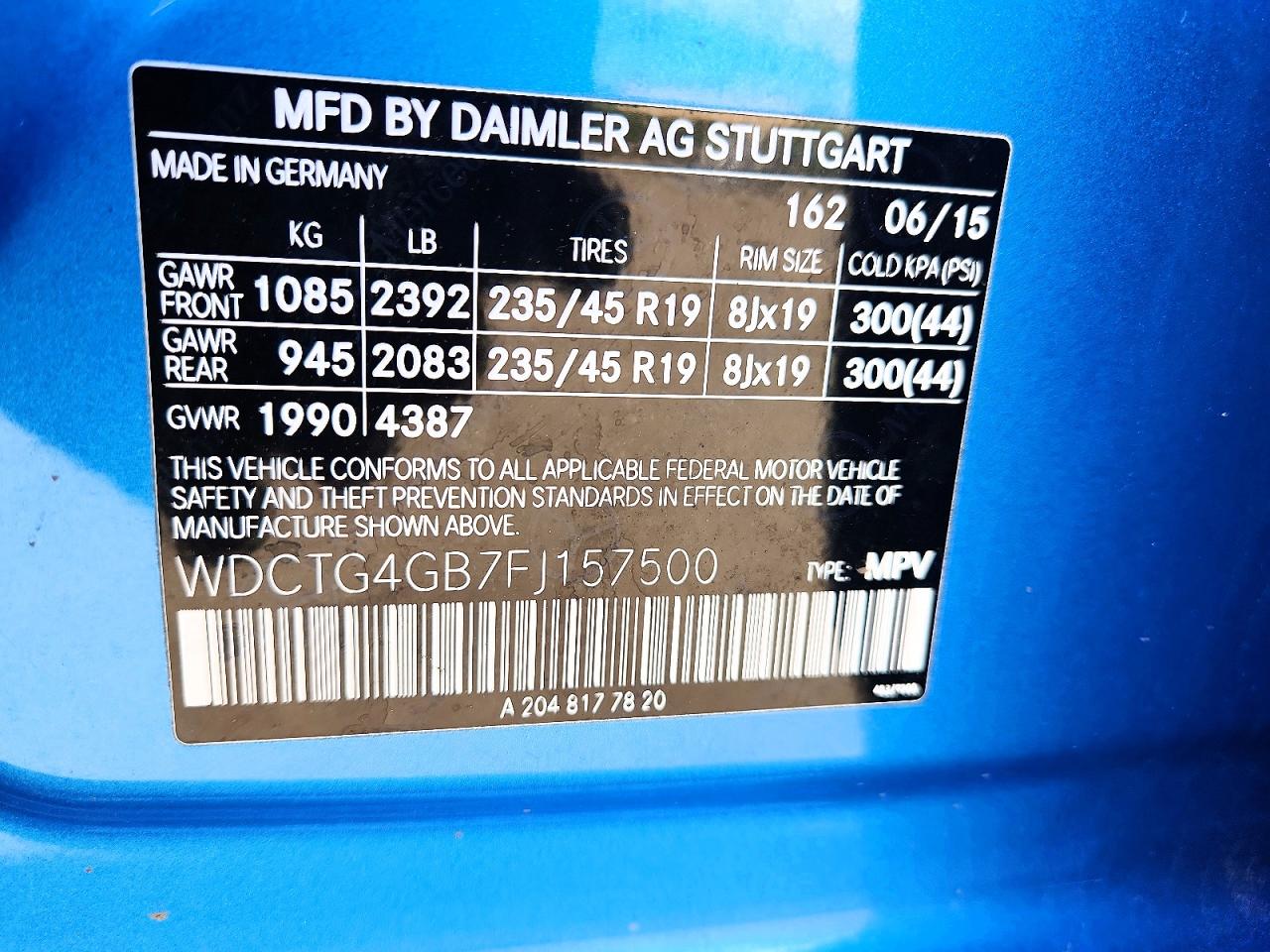 2015 Mercedes-benz Gla 250 4matic Blue vin: WDCTG4GB7FJ157500